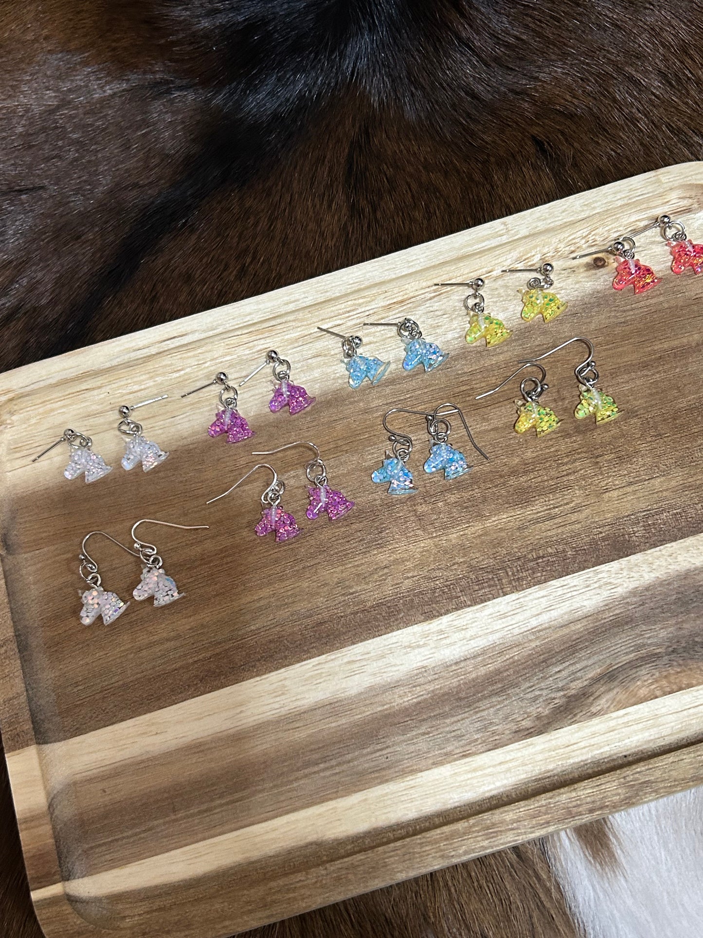 Girls Horse Head Earrings Glittery