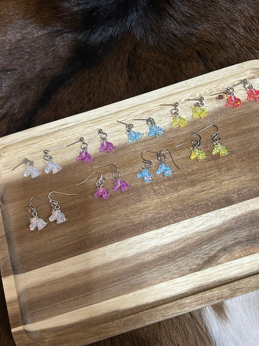 Girls Horse Head Earrings Glittery