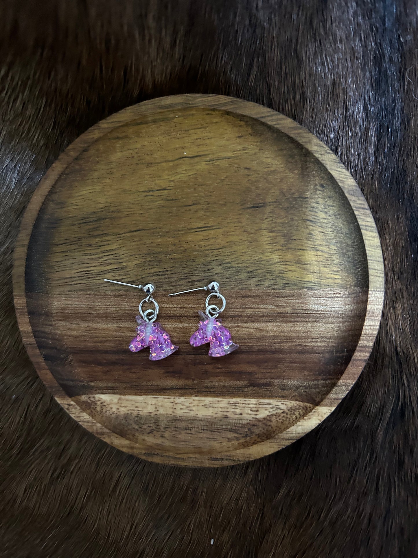Girls Horse Head Earrings Glittery