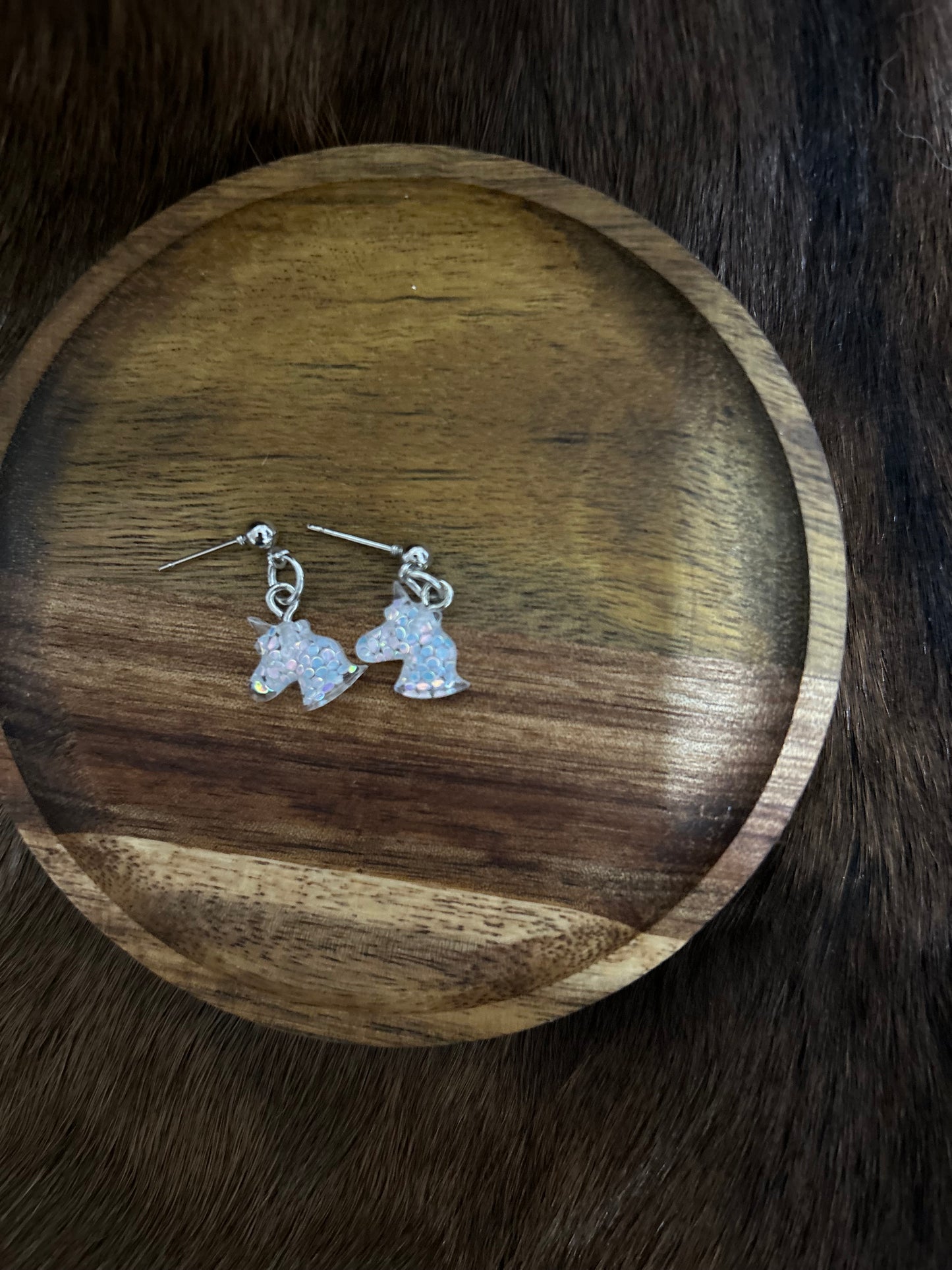 Girls Horse Head Earrings Glittery