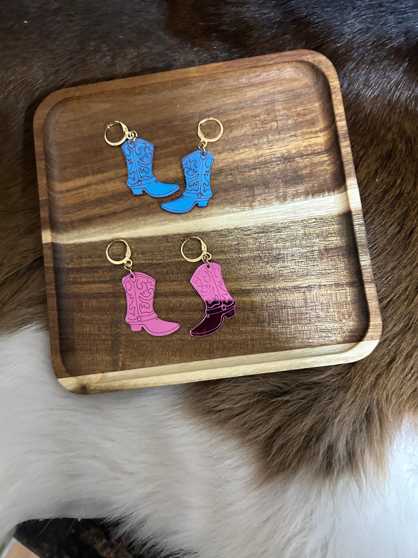 Cowgirls Reversible Boot Earrings Flouresient