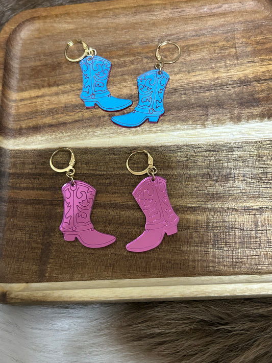 Cowgirls Reversible Boot Earrings Flouresient