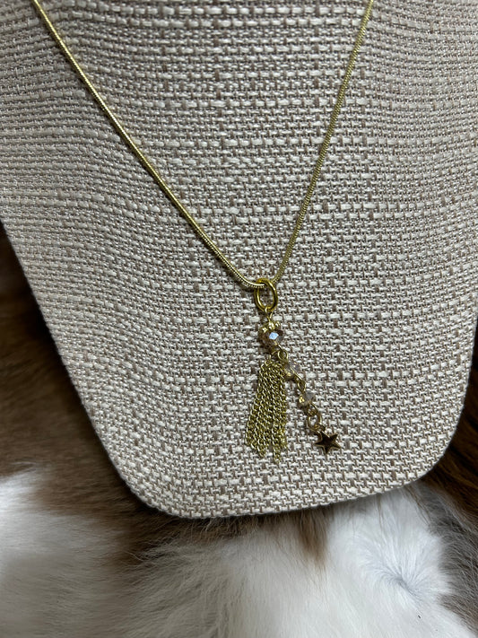 Gold Chain Necklace Star Beads Charms Six Gold Mini Chain Charm