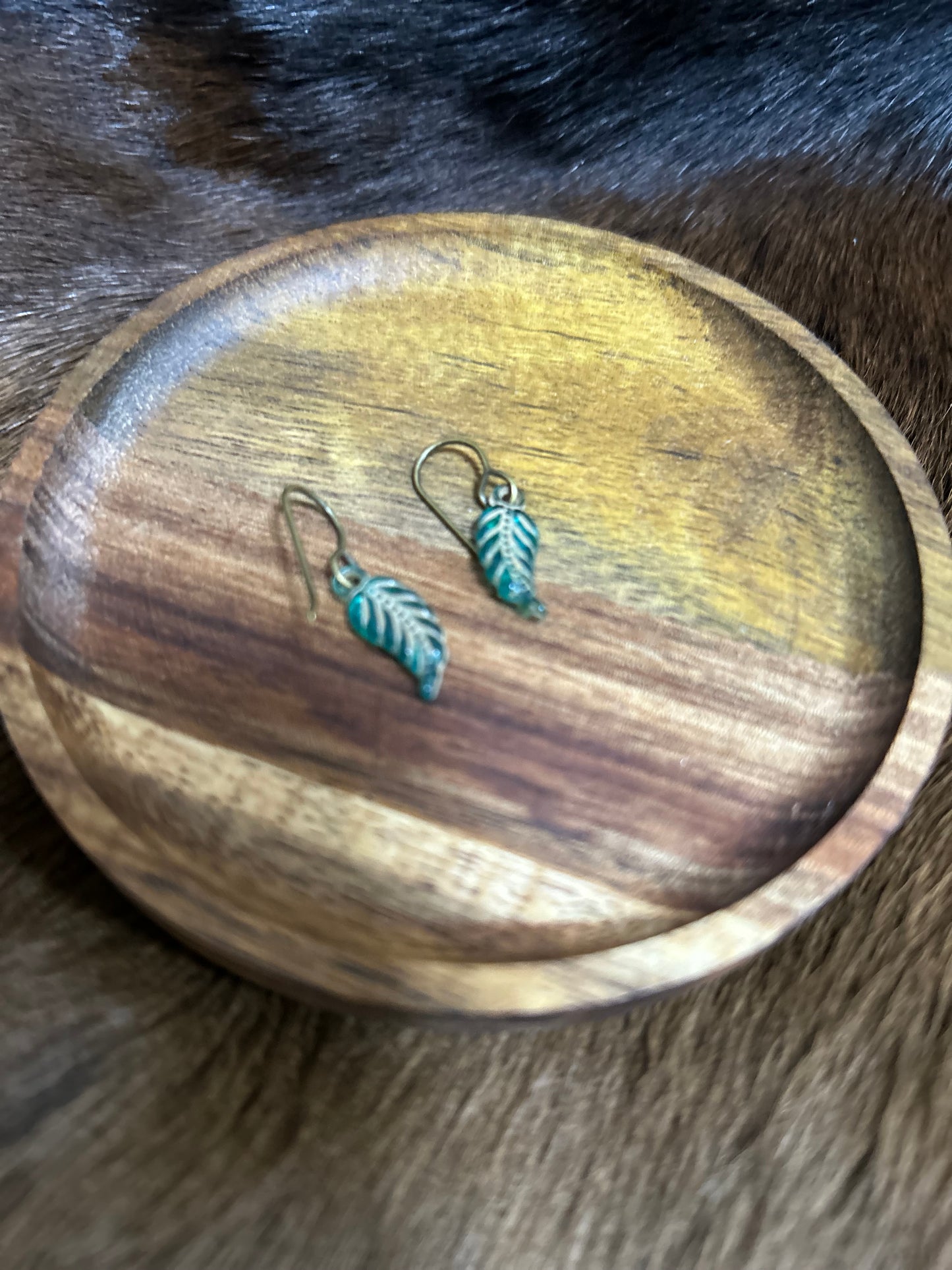 Small Turquoise Leaf Earrings Girls Dangle Leaf Gold