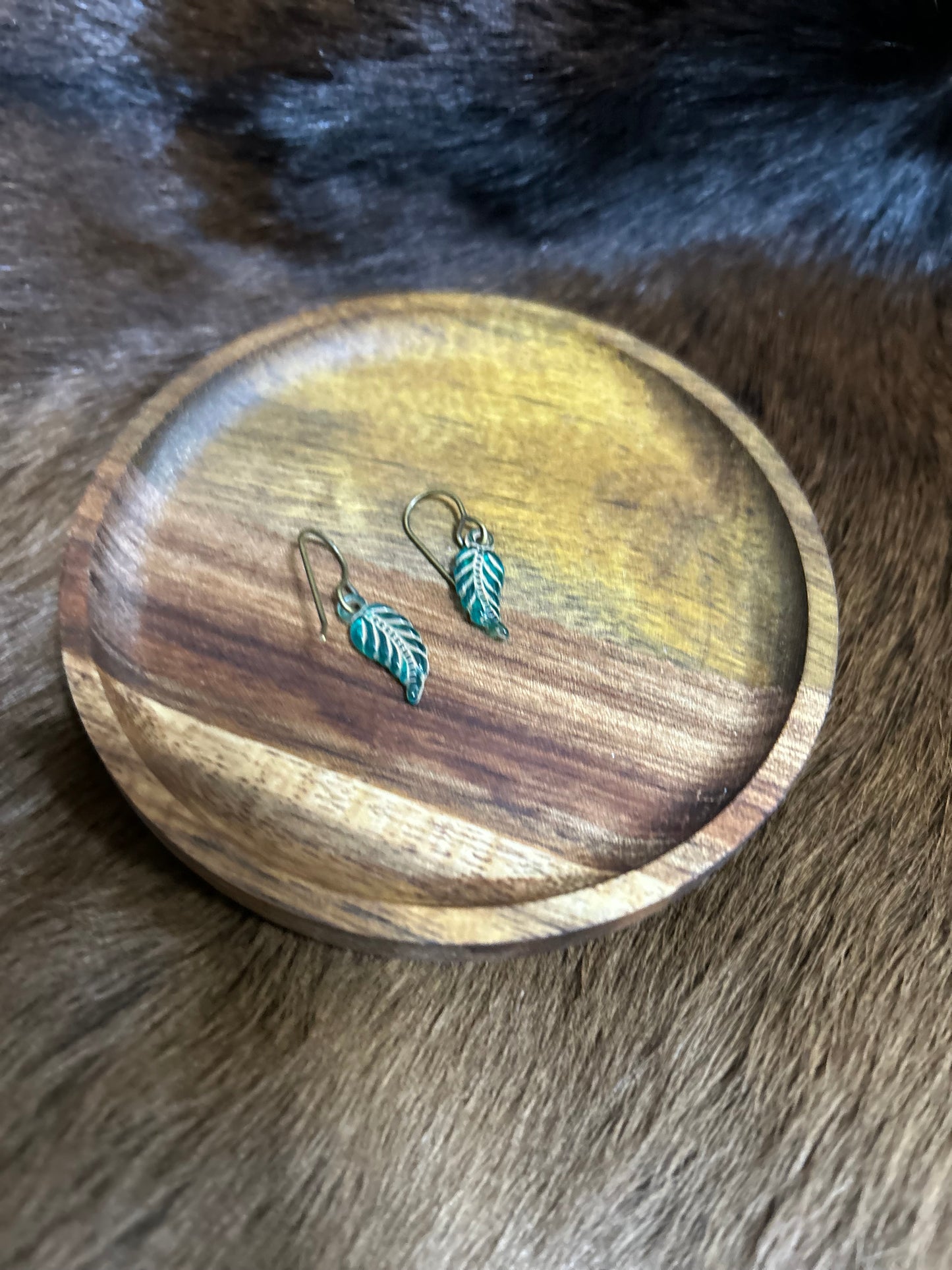 Small Turquoise Leaf Earrings Girls Dangle Leaf Gold