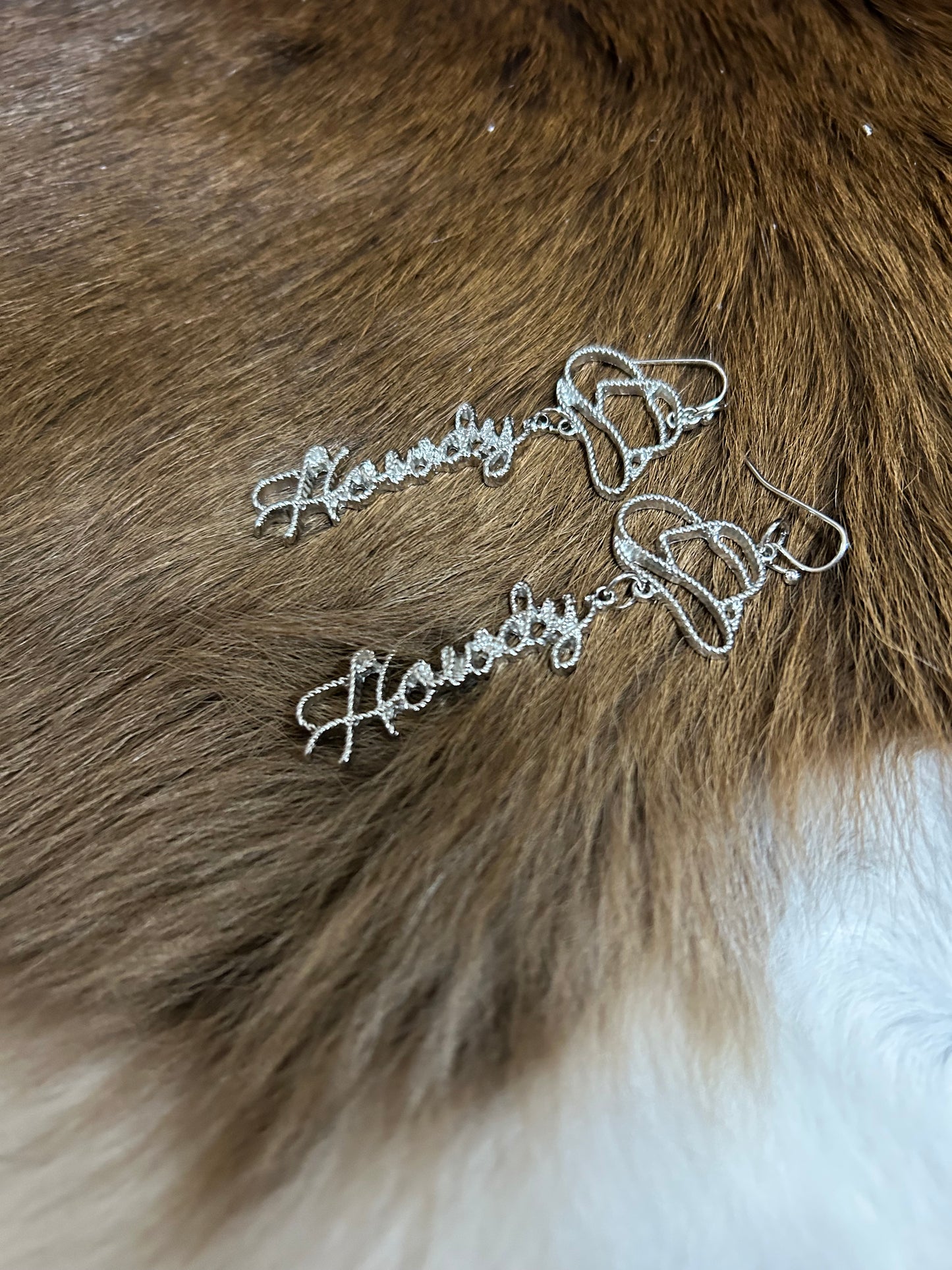 Cowgirl Silver Howdy Cowboy Hat Earrings Dangle