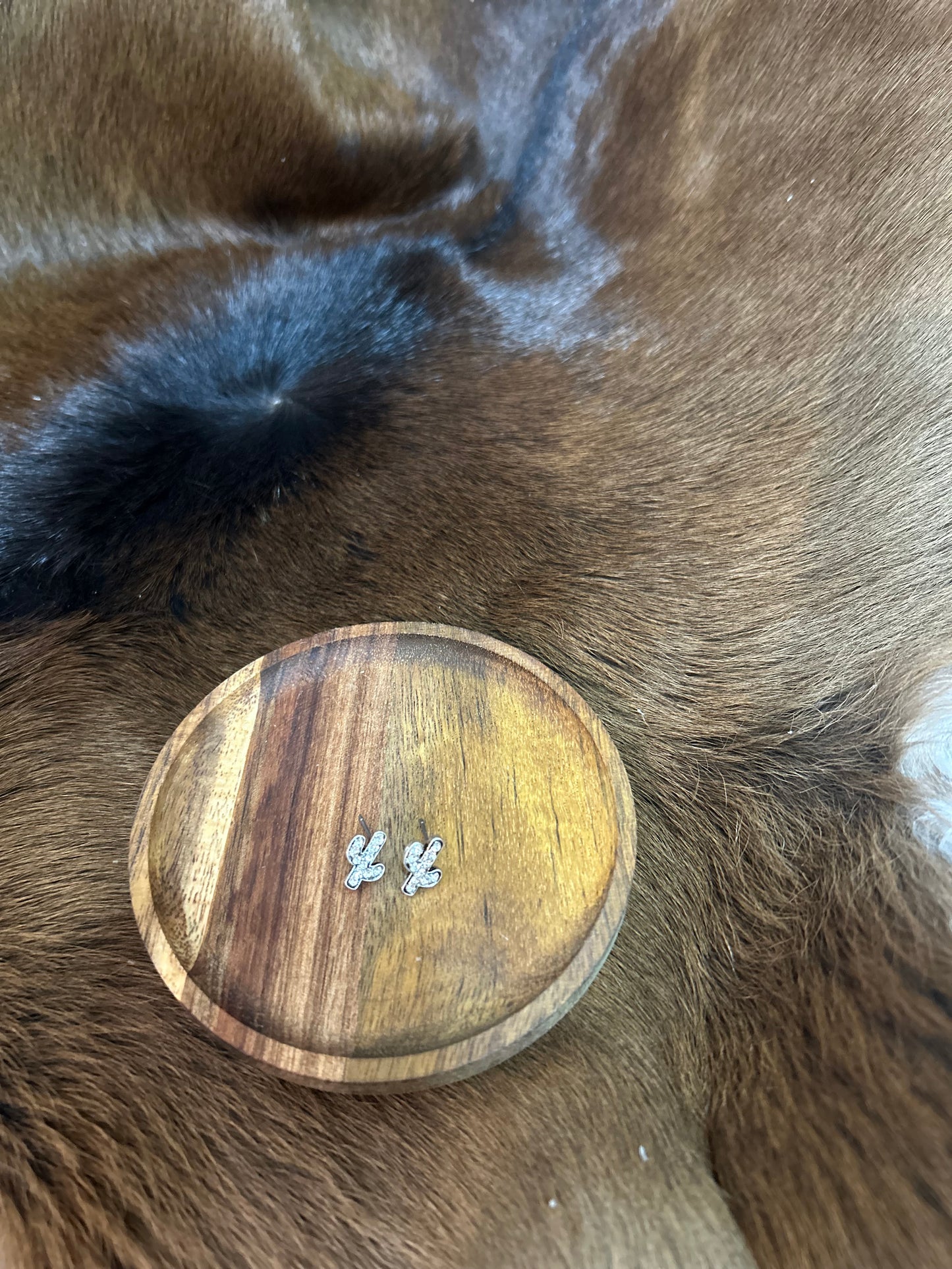 Girls Rhinestones Cactus Stud Earrings Silver