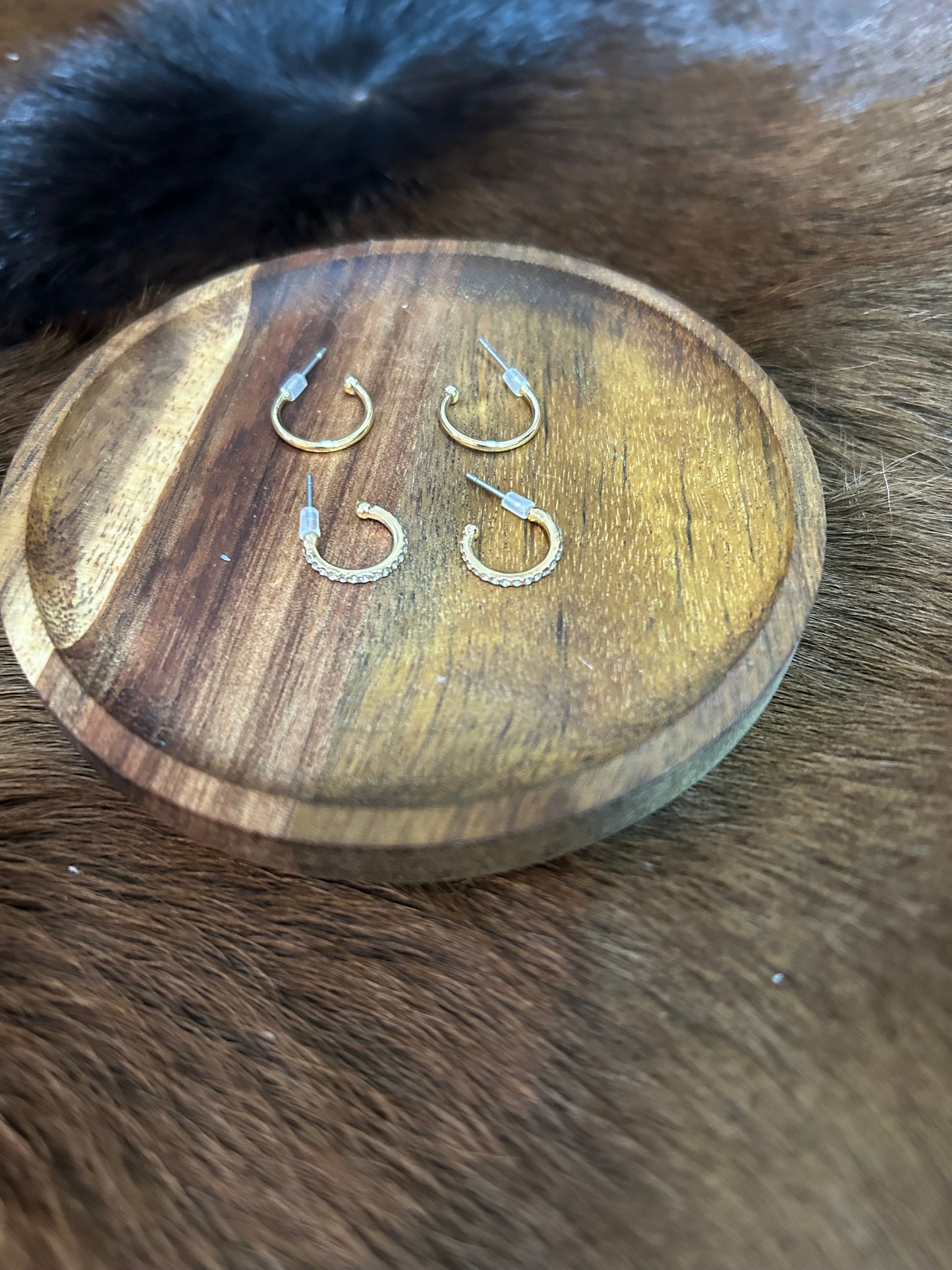 Two Pair of Stainless Steel Gold Finish Earrings Young Girls