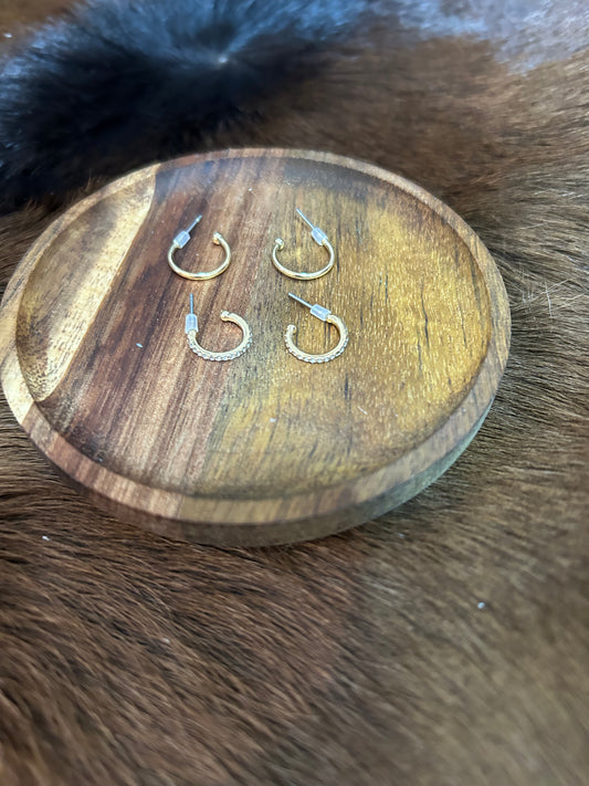 Two Pair of Stainless Steel Gold Finish Earrings Young Girls