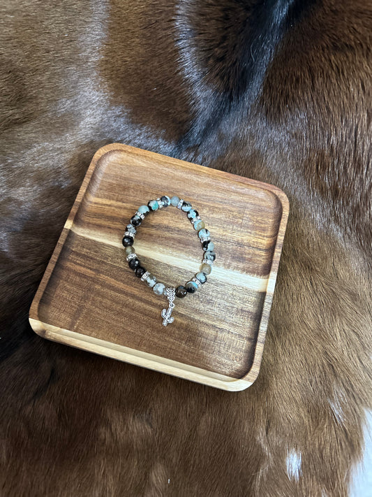 Western Stretch Beaded Bracelet Cactus Glass Beads Rhinestones