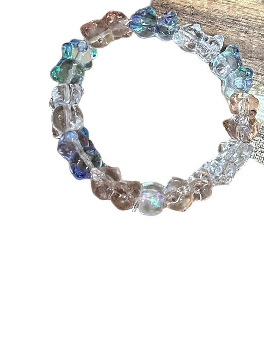 Little Girls Stretch Beaded Glass Bear Bracelet