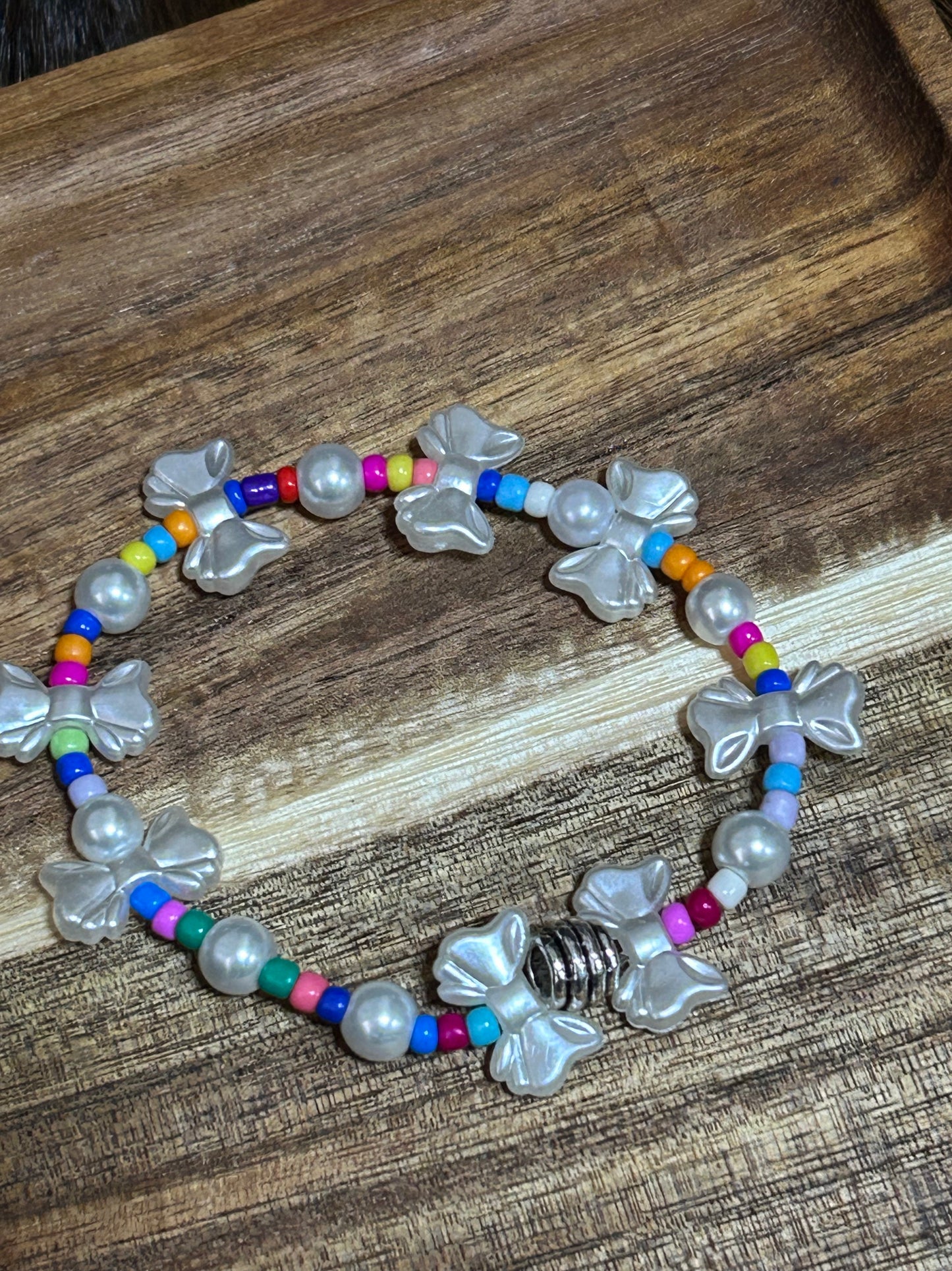 Little Girls Stretch Bracelet Butterflies Seed Beads Pearl Beads