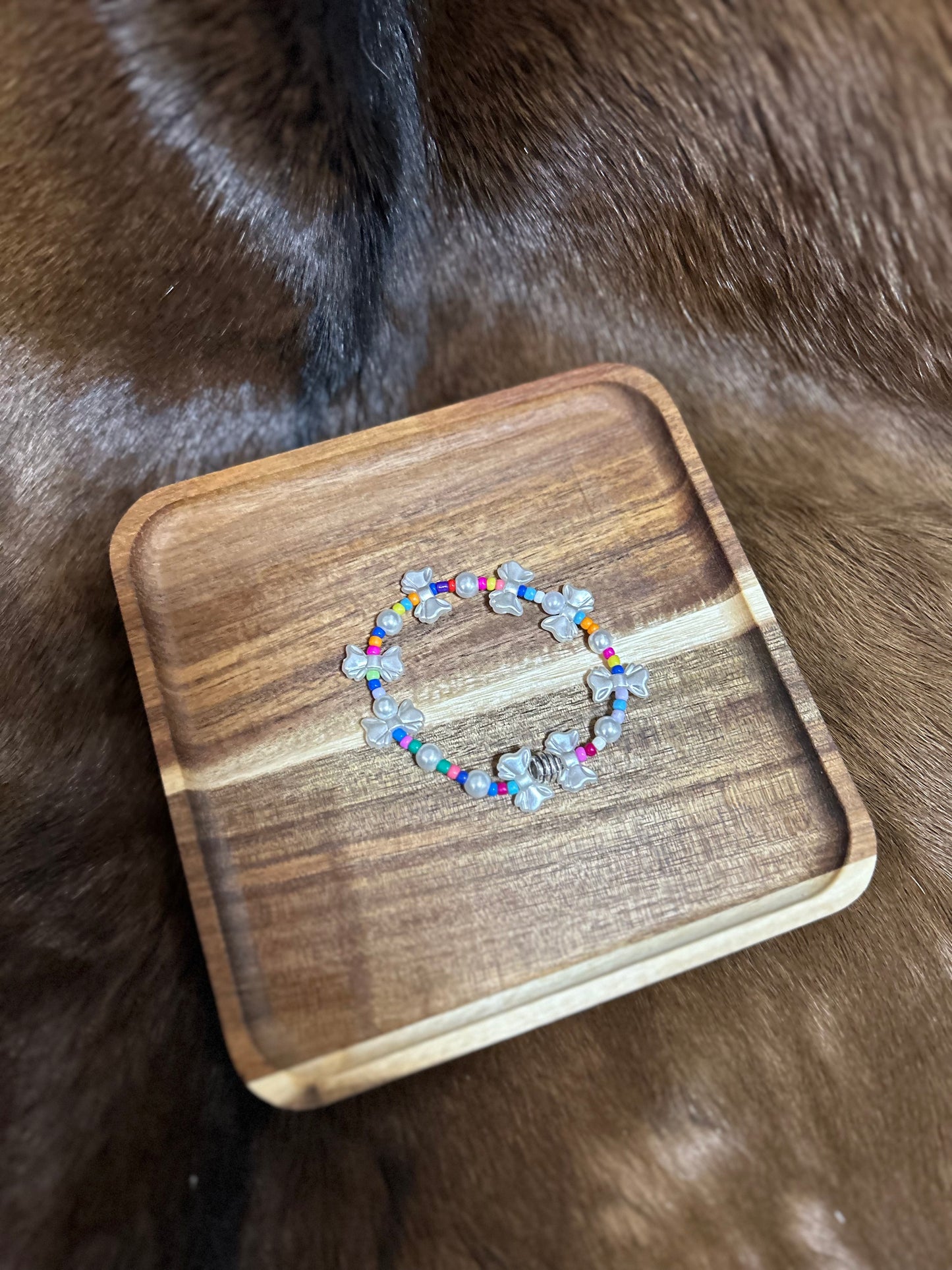 Little Girls Stretch Bracelet Butterflies Seed Beads Pearl Beads