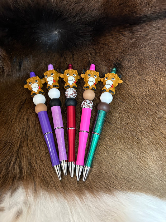 Beaded Pens Highland Cow Silicone Beads Western
