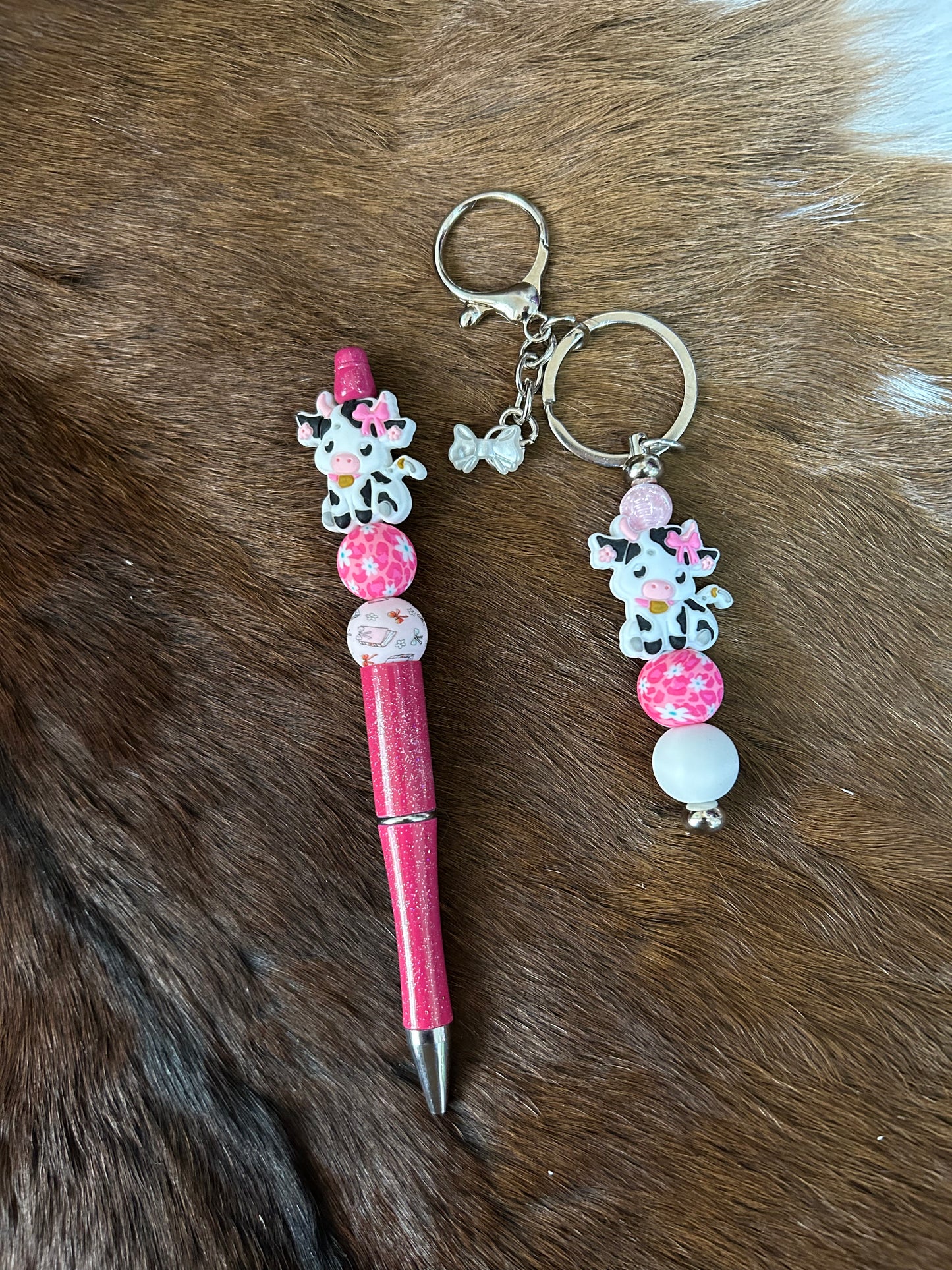 Highland Cows Beaded Pens Beaded Keychain Set Bag Charm Purse Charm Backpack Charm