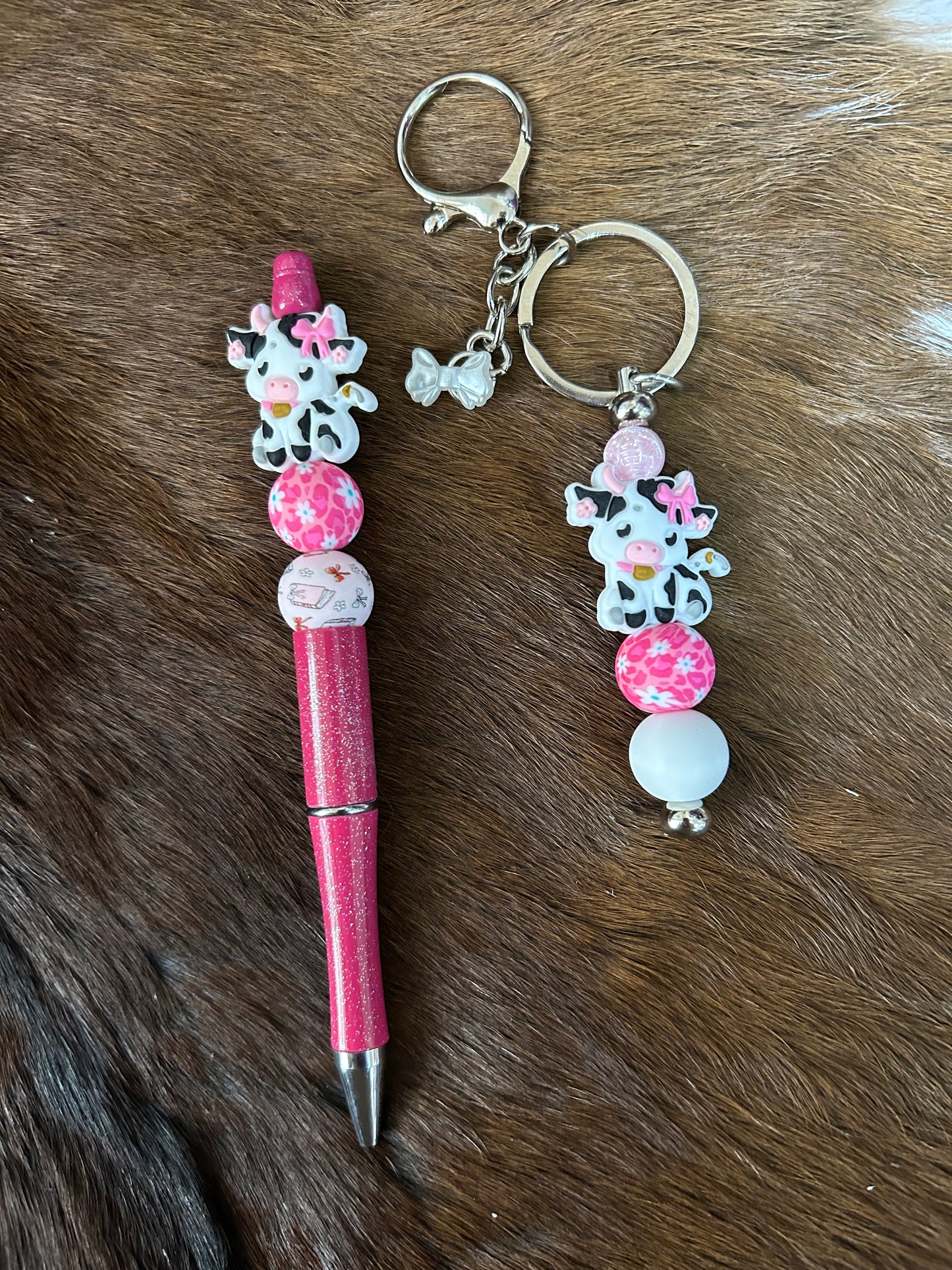 Highland Cows Beaded Pens Beaded Keychain Set Bag Charm Purse Charm Backpack Charm