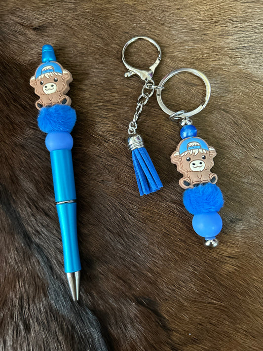 Highland Cows Beaded Pens Beaded Keychain Set Bag Charm Purse Charm Backpack Charm