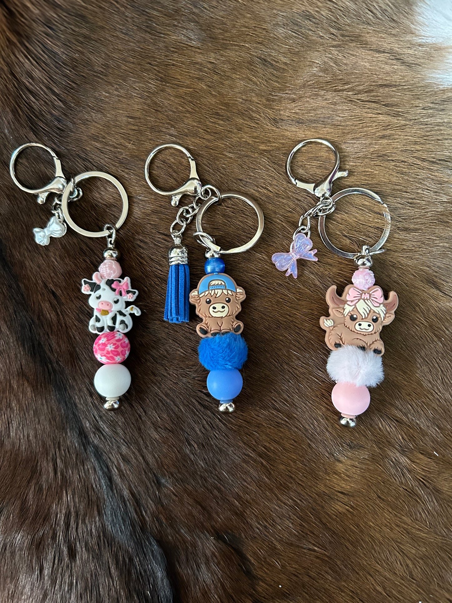 Highland Cows Beaded Pens Beaded Keychain Set Bag Charm Purse Charm Backpack Charm