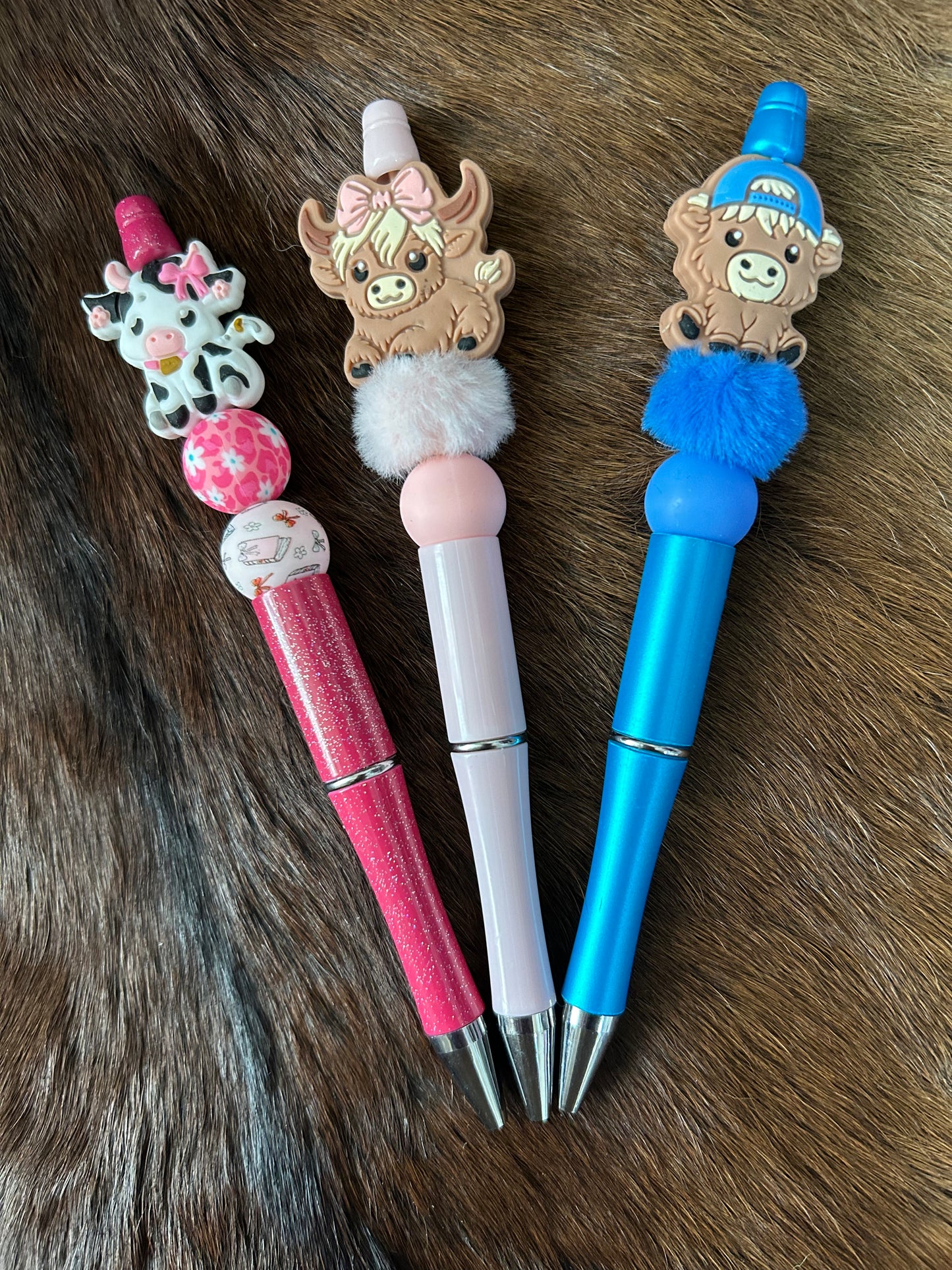 Highland Cows Beaded Pens Beaded Keychain Set Bag Charm Purse Charm Backpack Charm