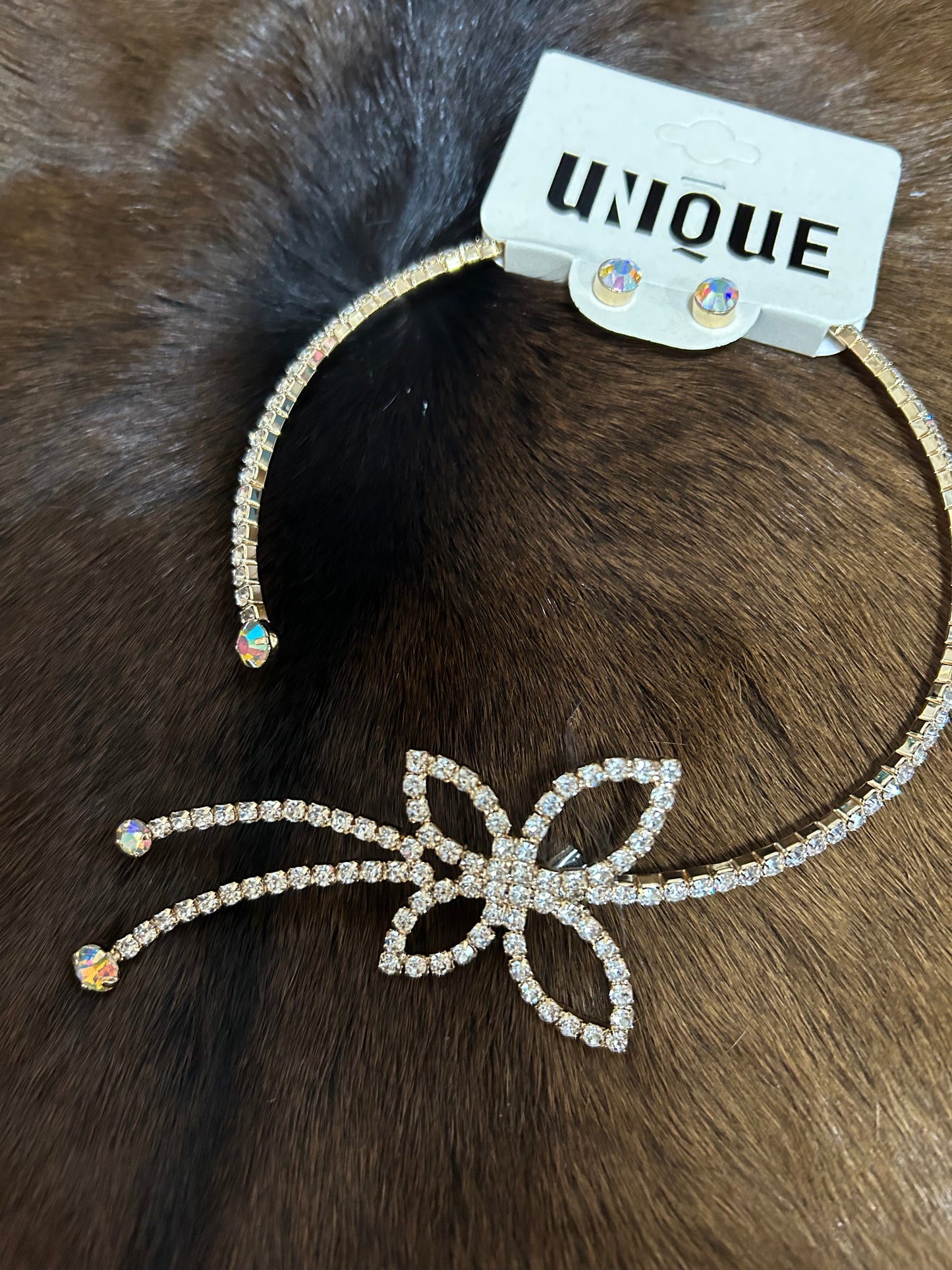 Memory Wire Choker Gold Rhinestone Butterfly Set