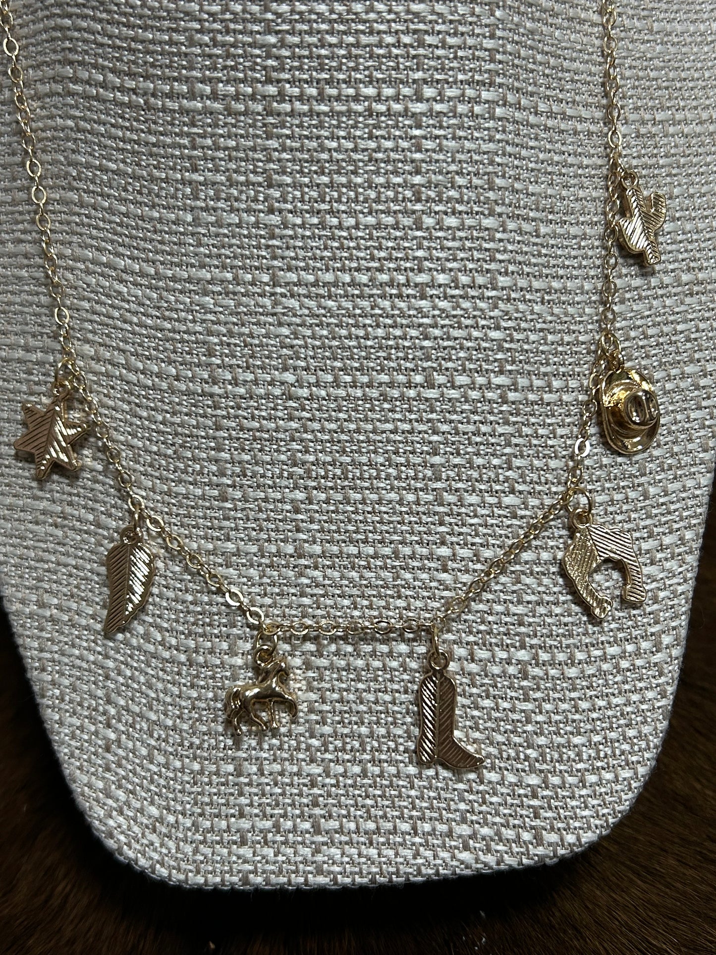 Three Western Theme Necklace Charms Heart Leaf Boot Horse Horseshoe Cowboy Hat Rhinestone Cactus