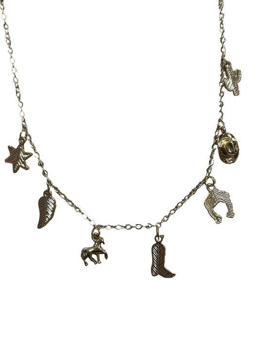 Three Western Theme Necklace Charms Heart Leaf Boot Horse Horseshoe Cowboy Hat Rhinestone Cactus
