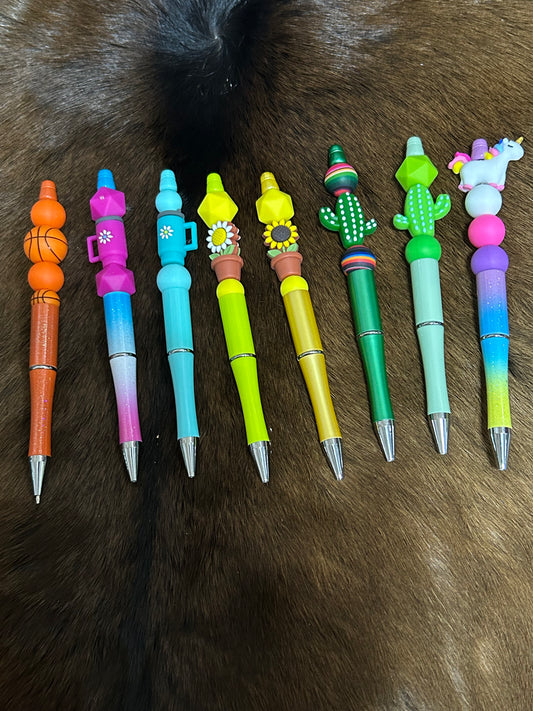 Assortment Beaded Style Pens Basket Ball Unicorn Coffee Cup Cactus Daisey Pens