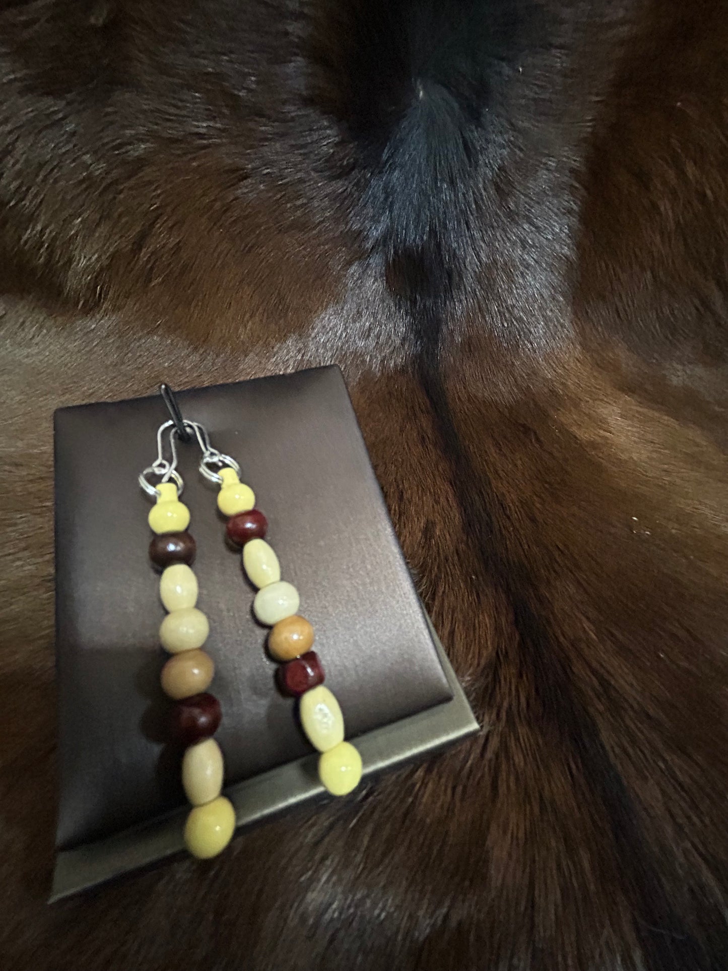 Wood Beads Dangle Long Earring