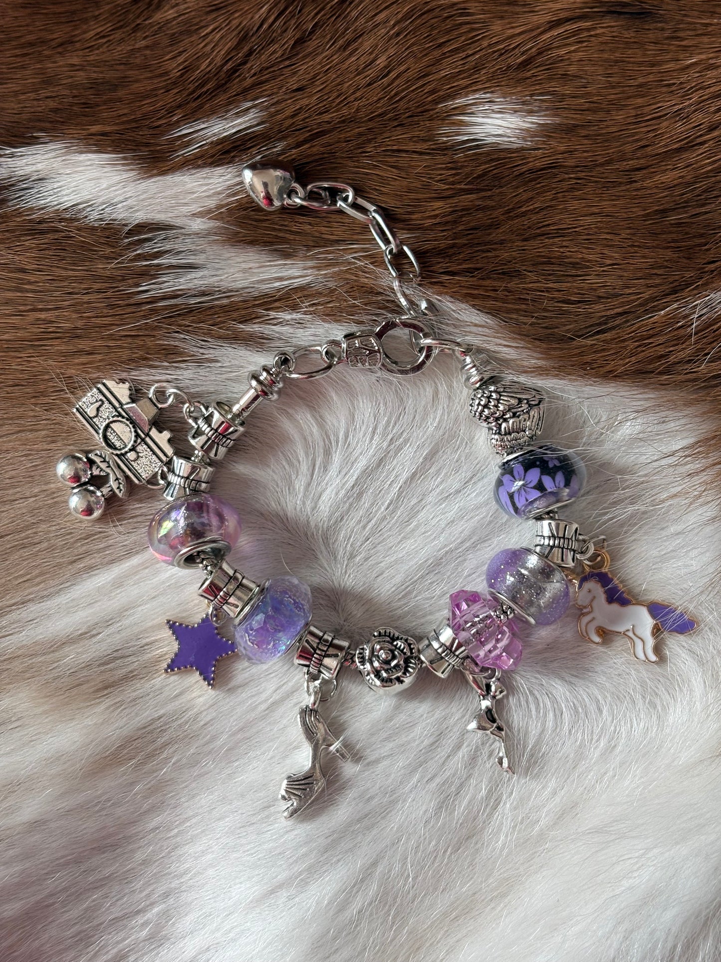 Beaded Bracelets Purple Charms Hearts Leaves Unicorn Star Deer Half Moon