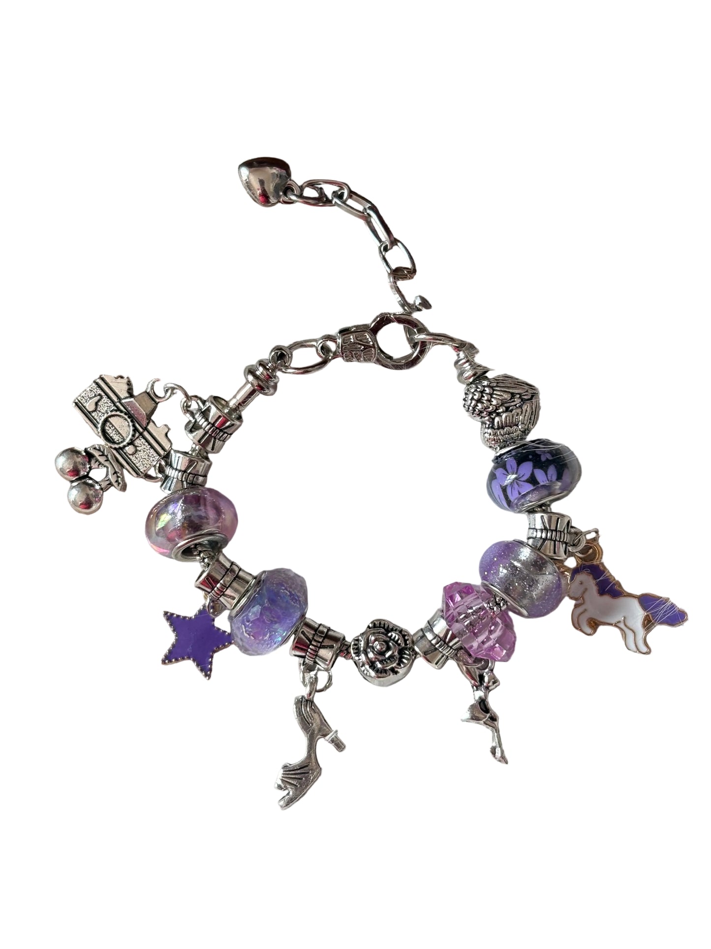 Beaded Bracelets Purple Charms Hearts Leaves Unicorn Star Deer Half Moon