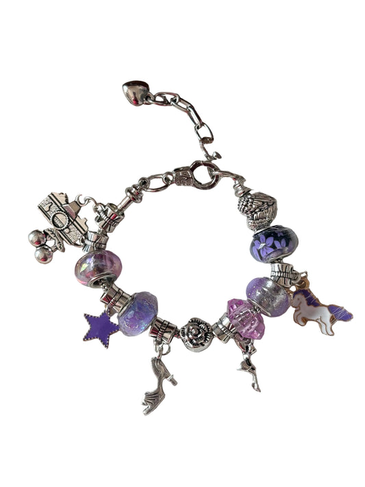 Beaded Bracelets Purple Charms Hearts Leaves Unicorn Star Deer Half Moon