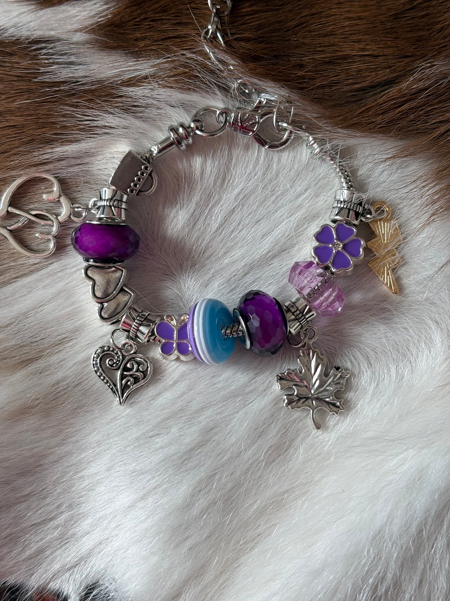 Beaded Bracelets Purple Charms Hearts Leaves Unicorn Star Deer Half Moon