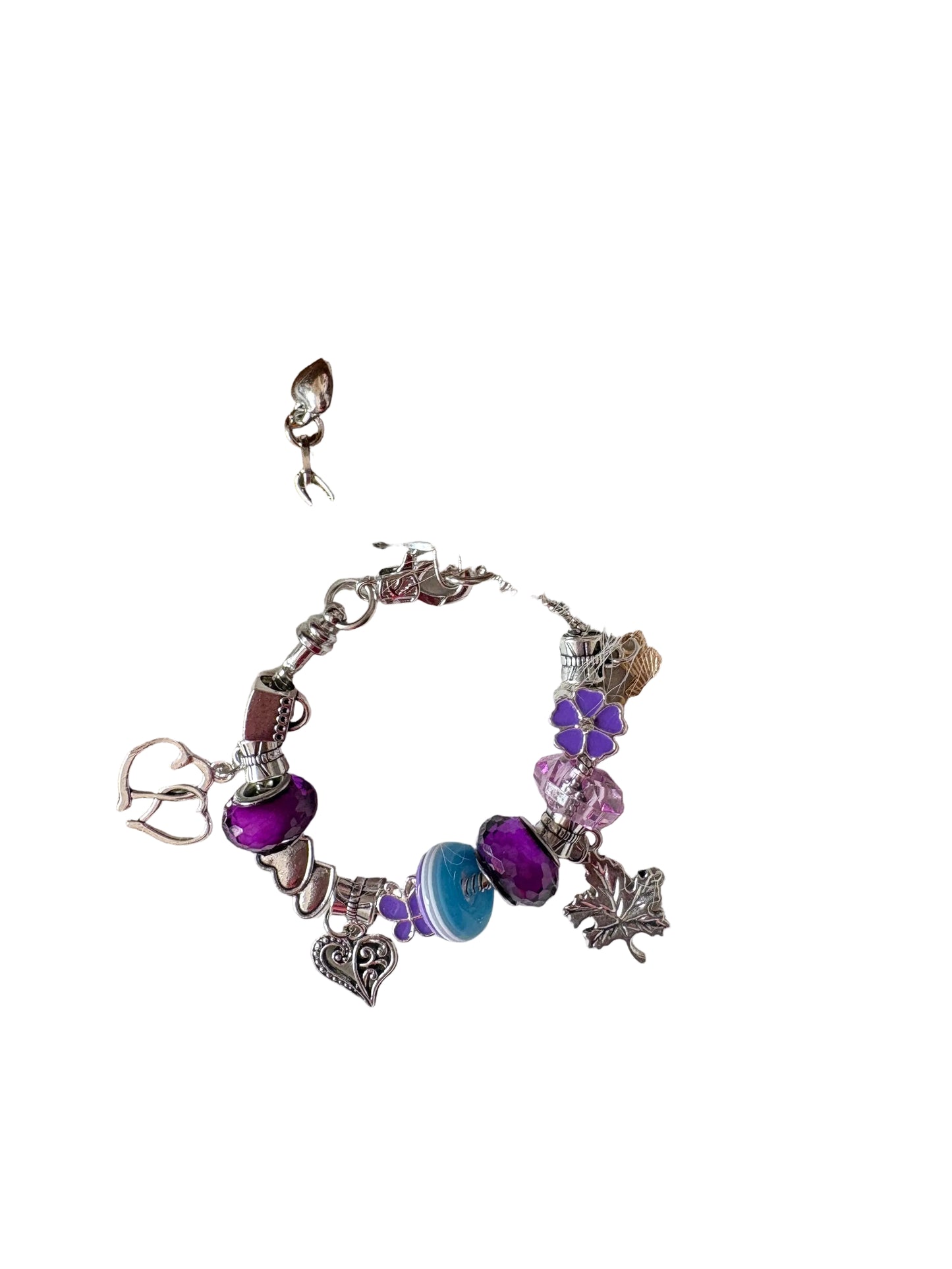 Beaded Bracelets Purple Charms Hearts Leaves Unicorn Star Deer Half Moon