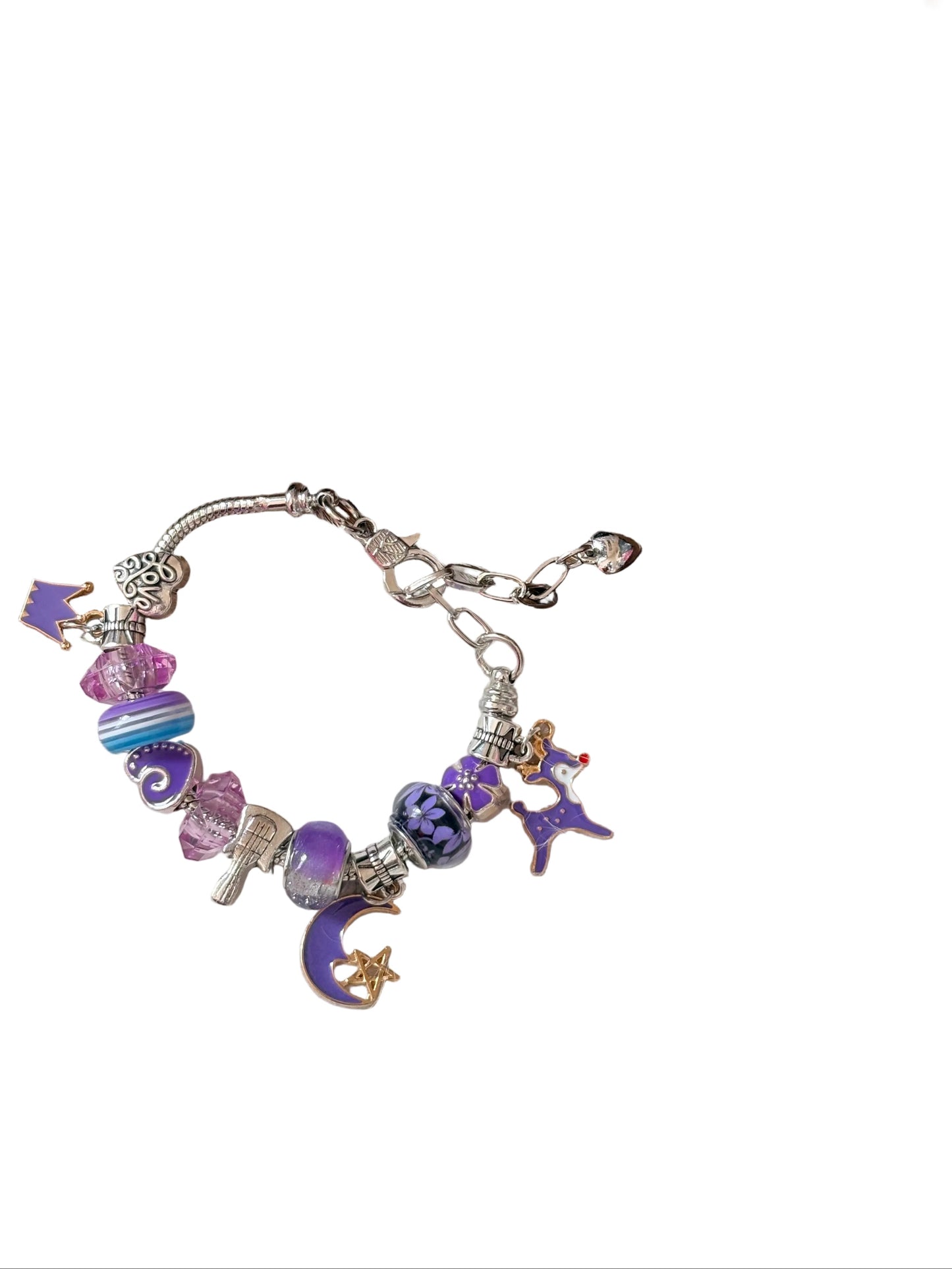 Beaded Bracelets Purple Charms Hearts Leaves Unicorn Star Deer Half Moon