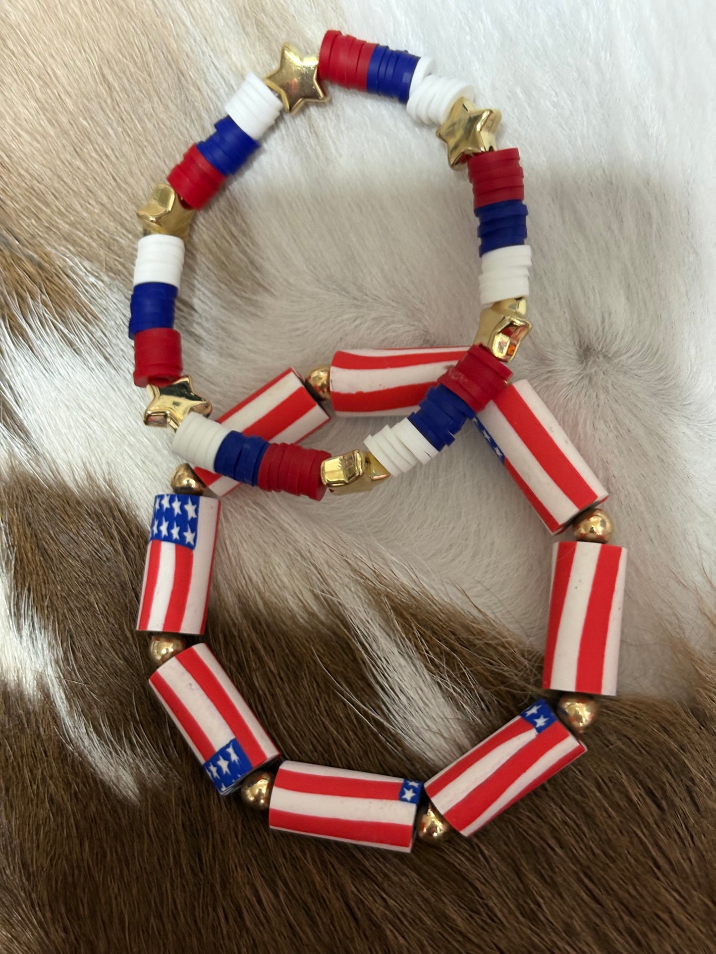 Red, White, And Blue Bracelets, American Flag Bracelets, Patriotic Beaded Stackable Bracelets, Summer Beach Waterproof Surfer Bracelet Set