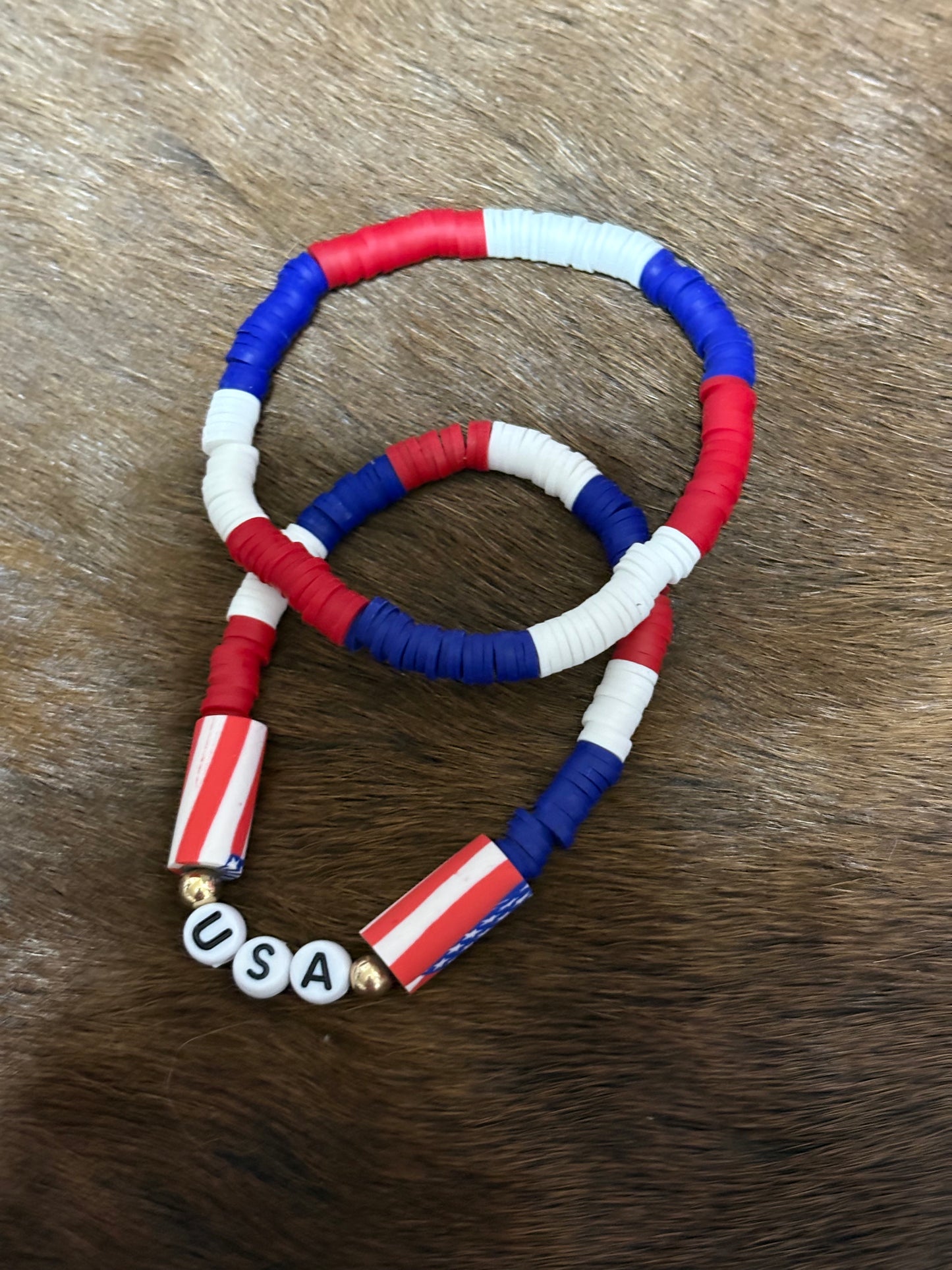 Red, White, And Blue Bracelets, American Flag Bracelets, Patriotic Beaded Stackable Bracelets, Summer Beach Waterproof Surfer Bracelet Set