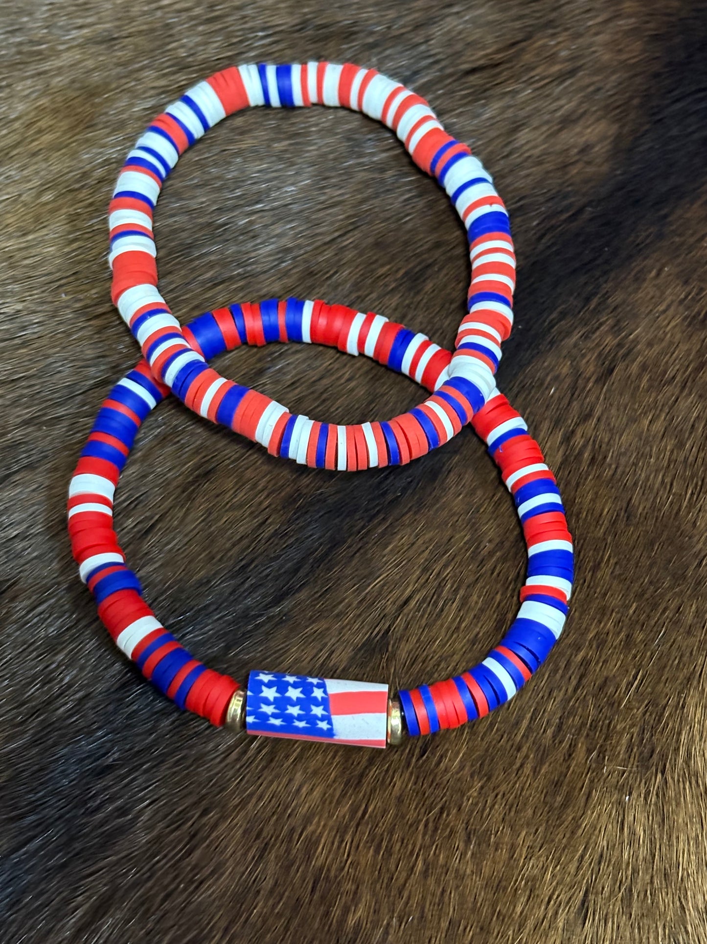 Red, White, And Blue Bracelets, American Flag Bracelets, Patriotic Beaded Stackable Bracelets, Summer Beach Waterproof Surfer Bracelet Set