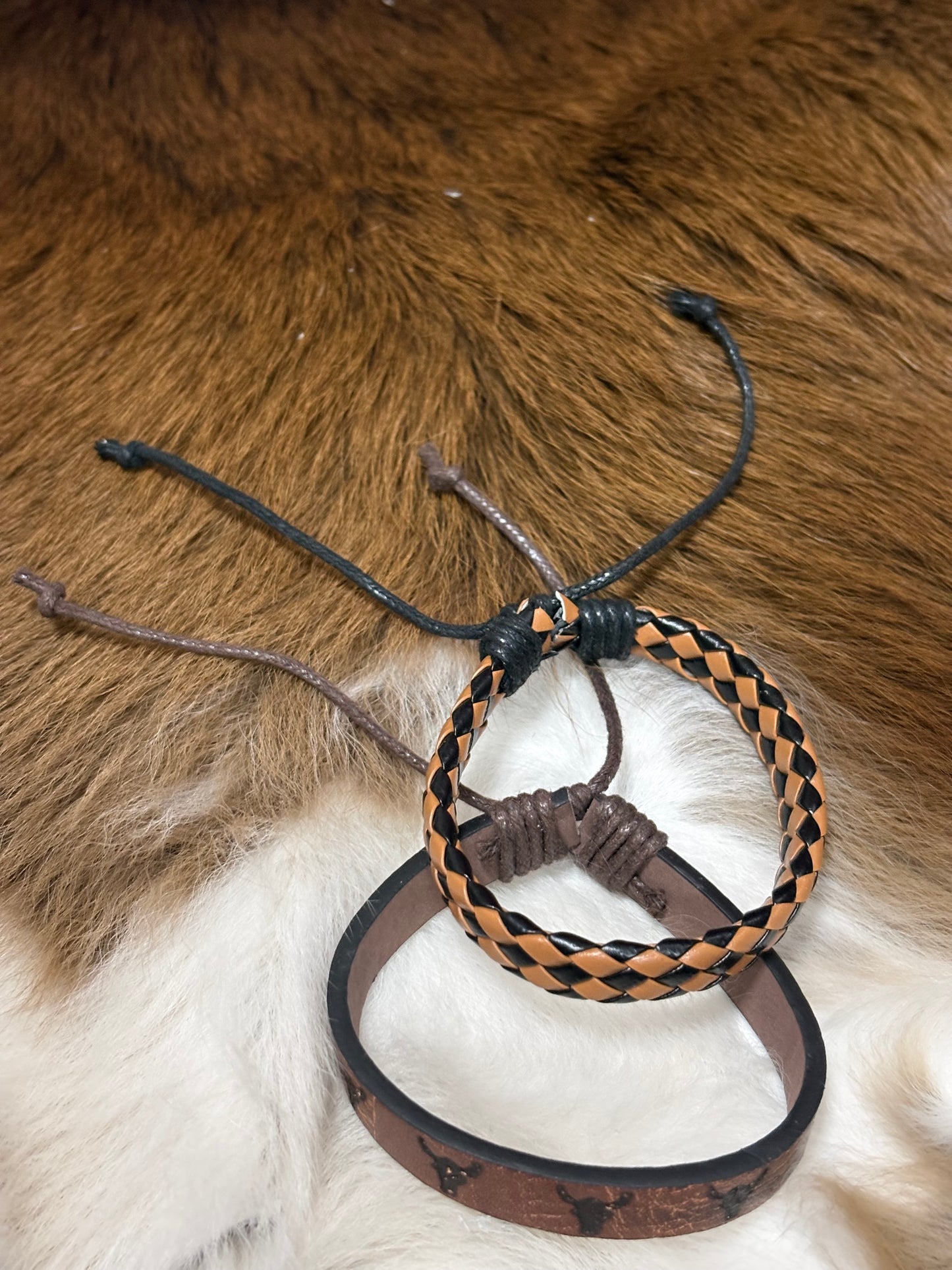 Bohemian Vintage Boys Mens PU Leather Bracelets Steerhead