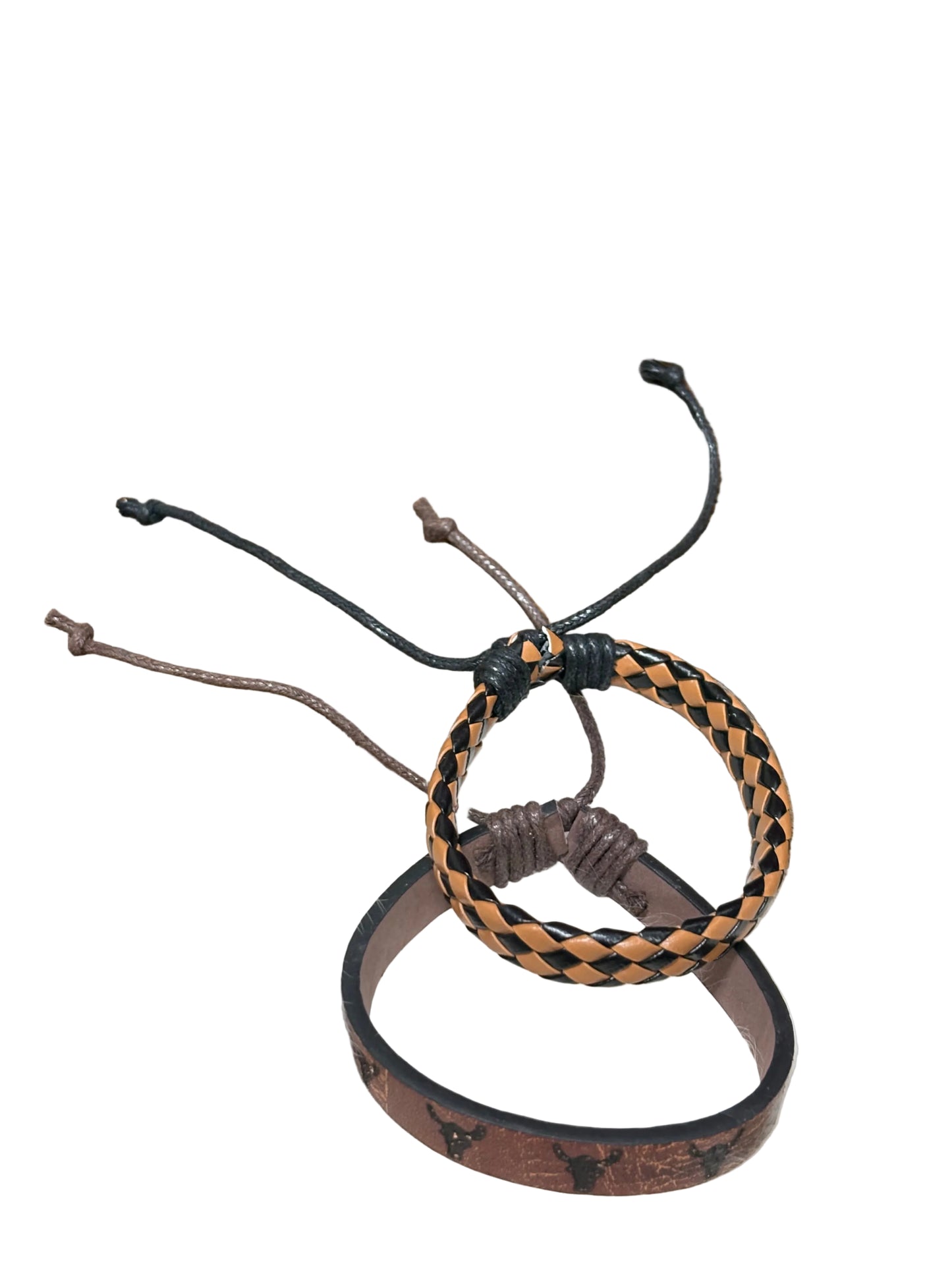 Bohemian Vintage Boys Mens PU Leather Bracelets Steerhead