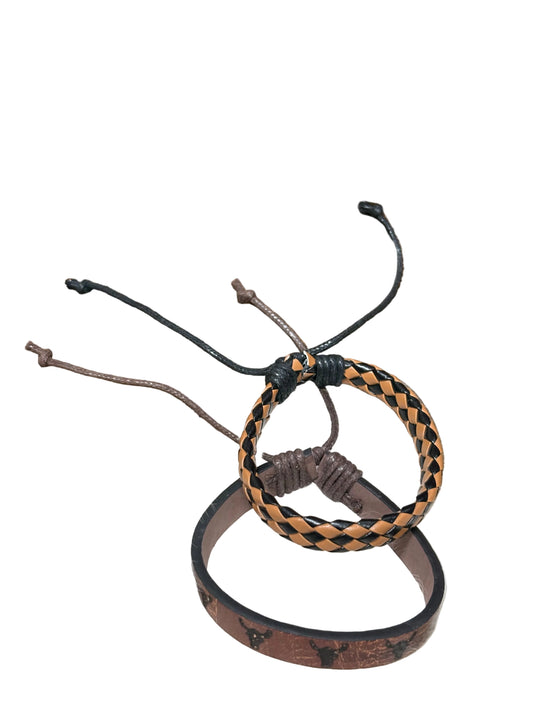 Bohemian Vintage Boys Mens PU Leather Bracelets Steerhead