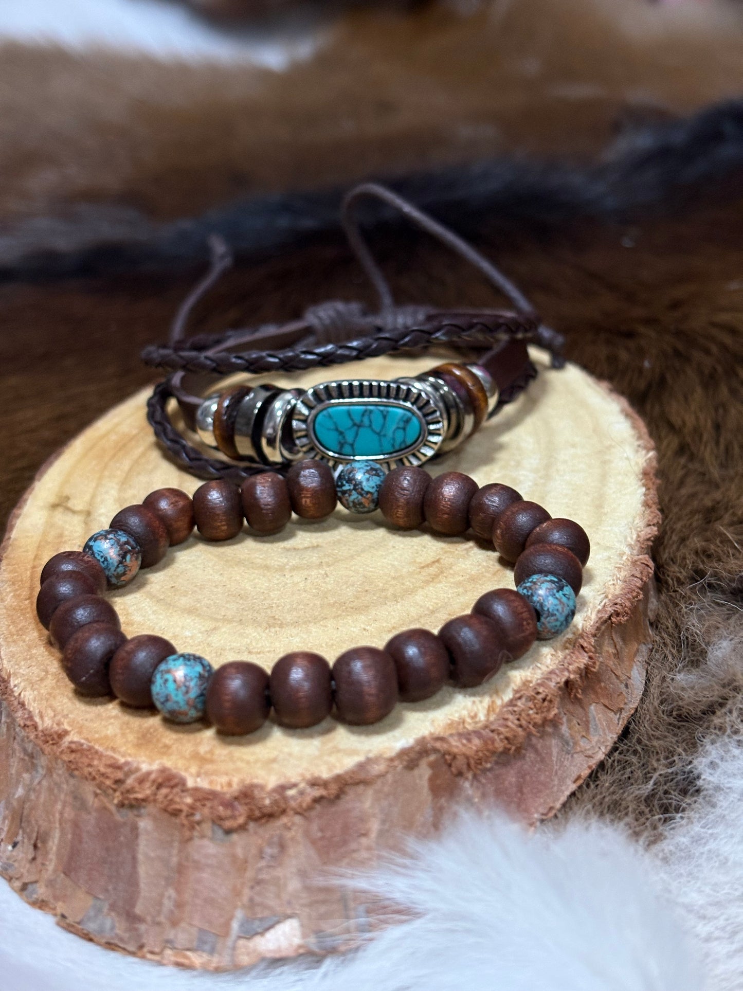 Bohemian Vintage Boys Mens Leather Bracelets Wood Beads Twisted Pu Leather