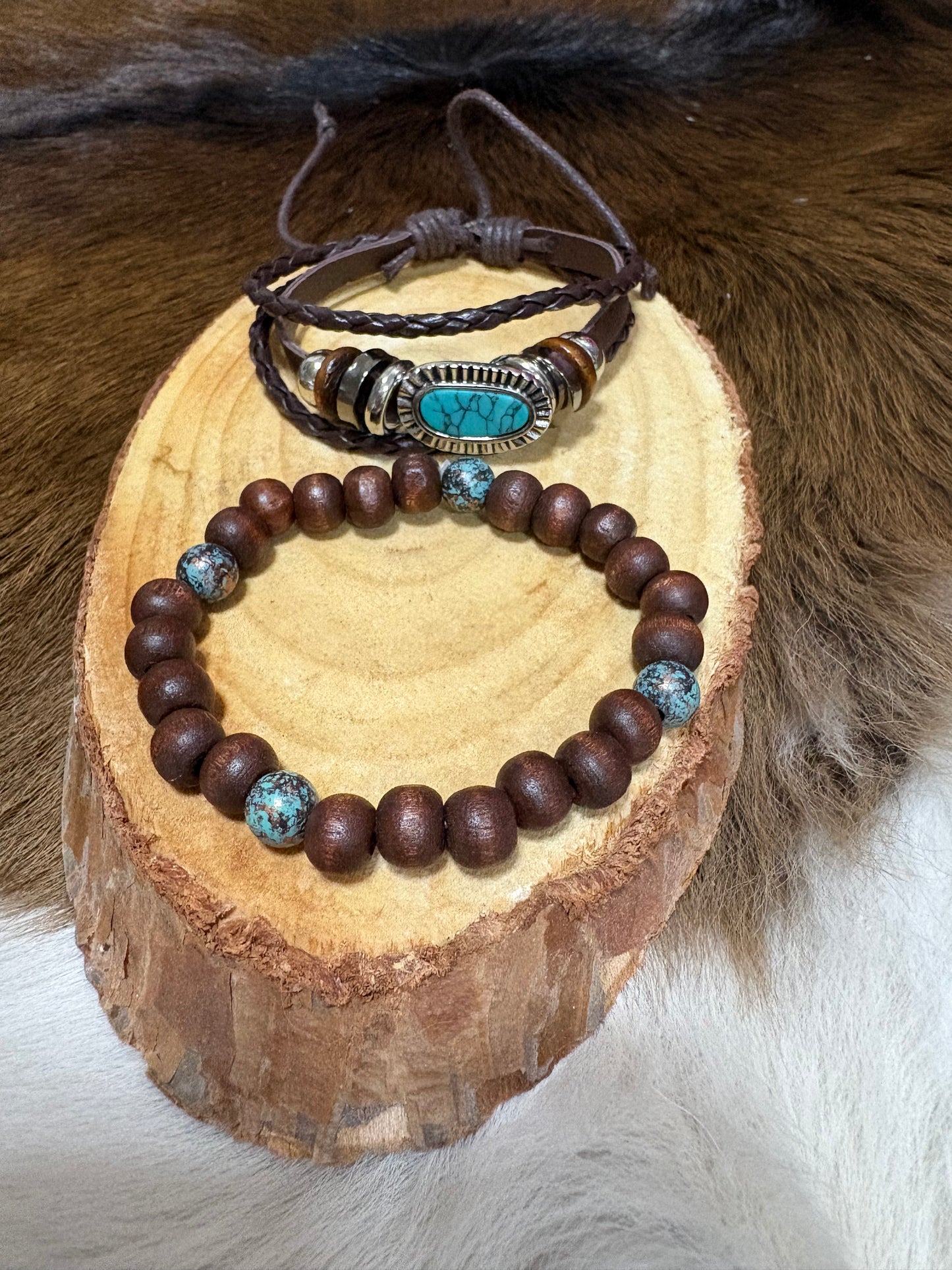 Bohemian Vintage Boys Mens Leather Bracelets Wood Beads Twisted Pu Leather