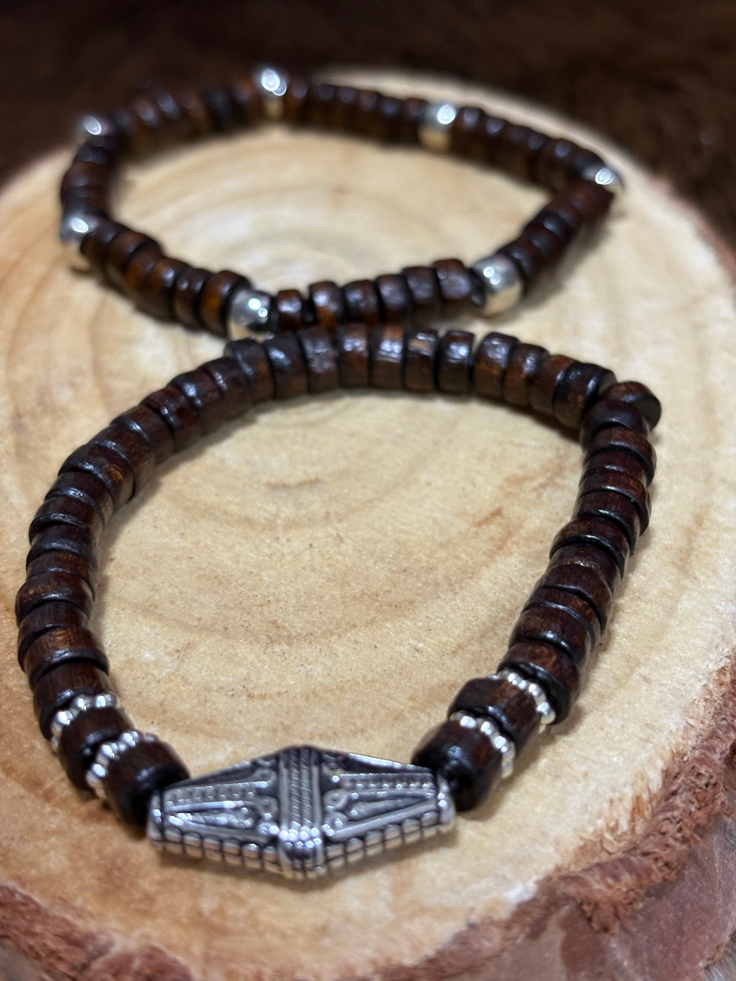 Two Piece Wooded Stretch Bracelet Unisex