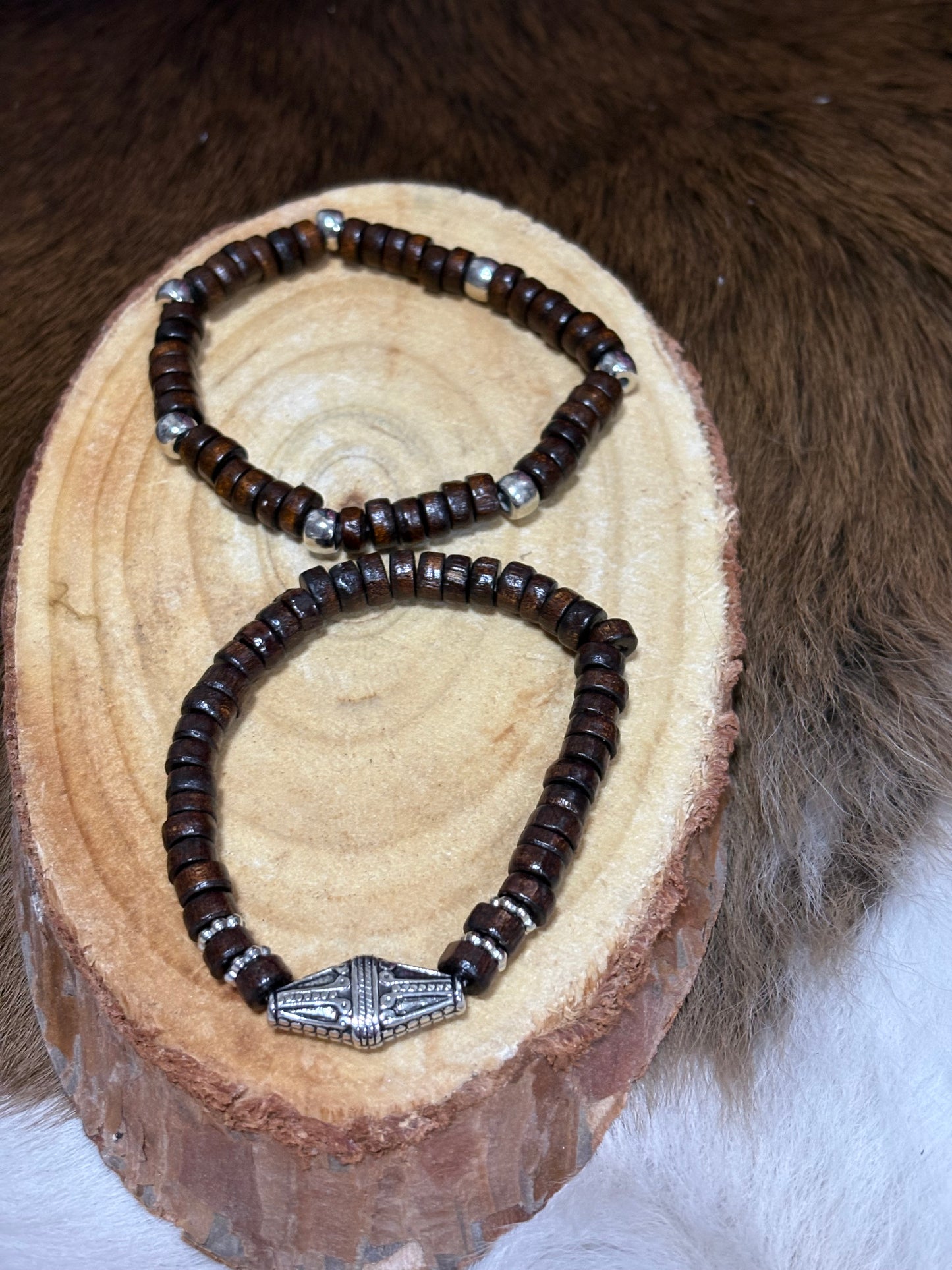 Two Piece Wooded Stretch Bracelet Unisex