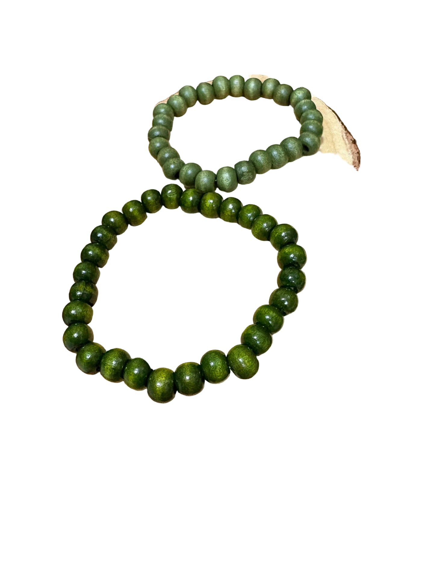 Bohemian Two Wooden Green Stretch Bracelet  Set