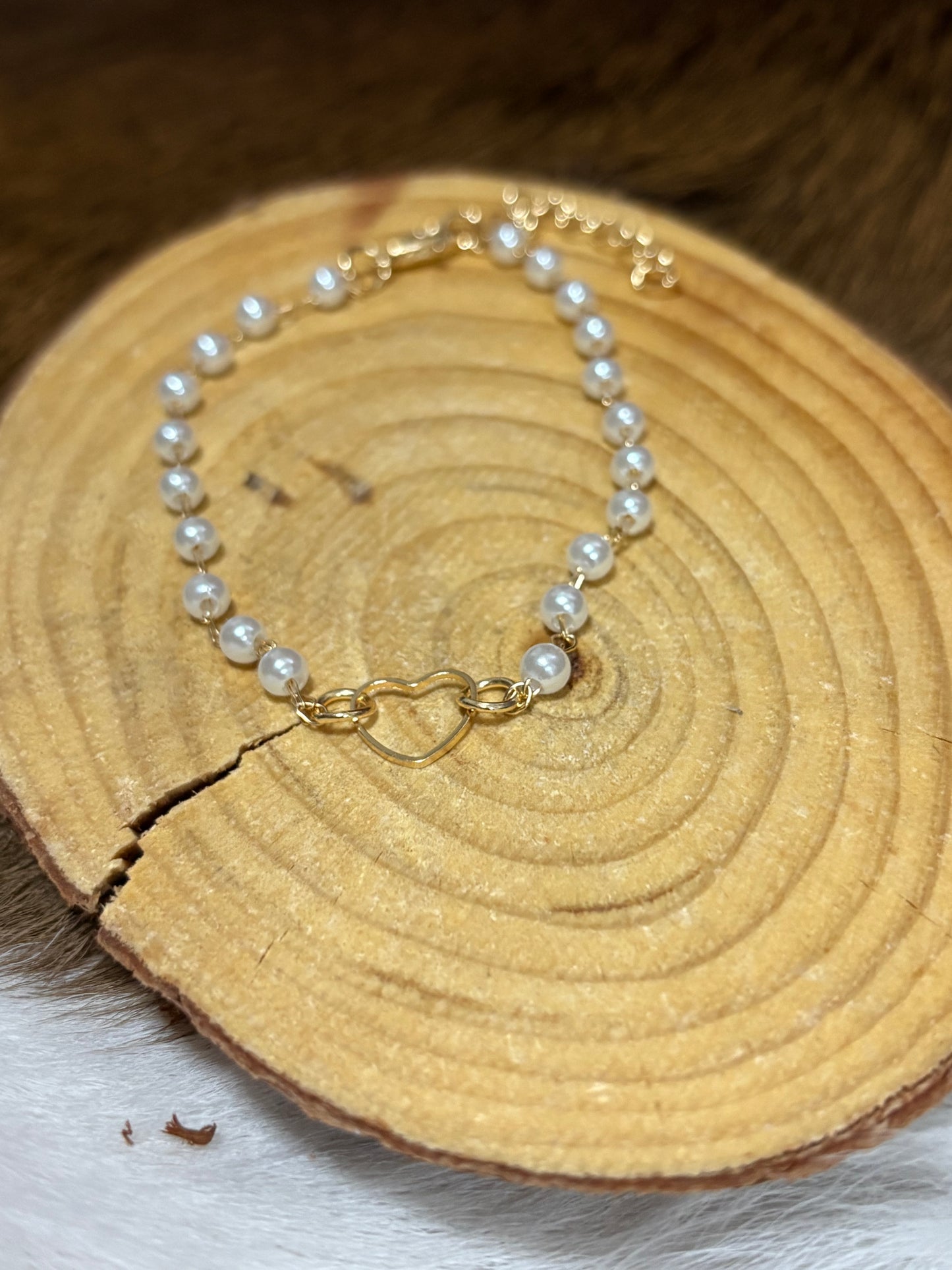 Gold Chain Heart Pearl Bracelet