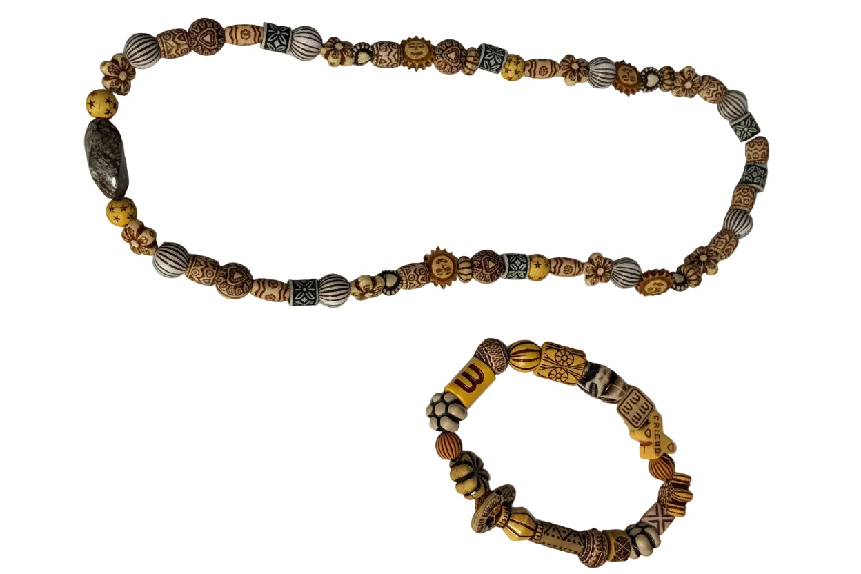 Wood Beads Necklace Bracelet Set Bohemian Charms Stretch Bracelet Necklace