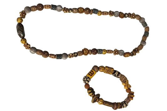 Wood Beads Necklace Bracelet Set Bohemian Charms Stretch Bracelet Necklace