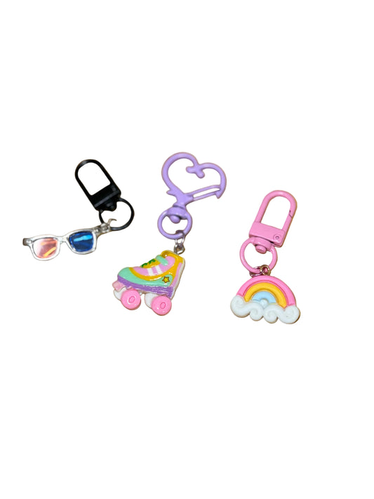 Kids keychain Bag Charm Eye Glasses Roller Skate Rainbow
