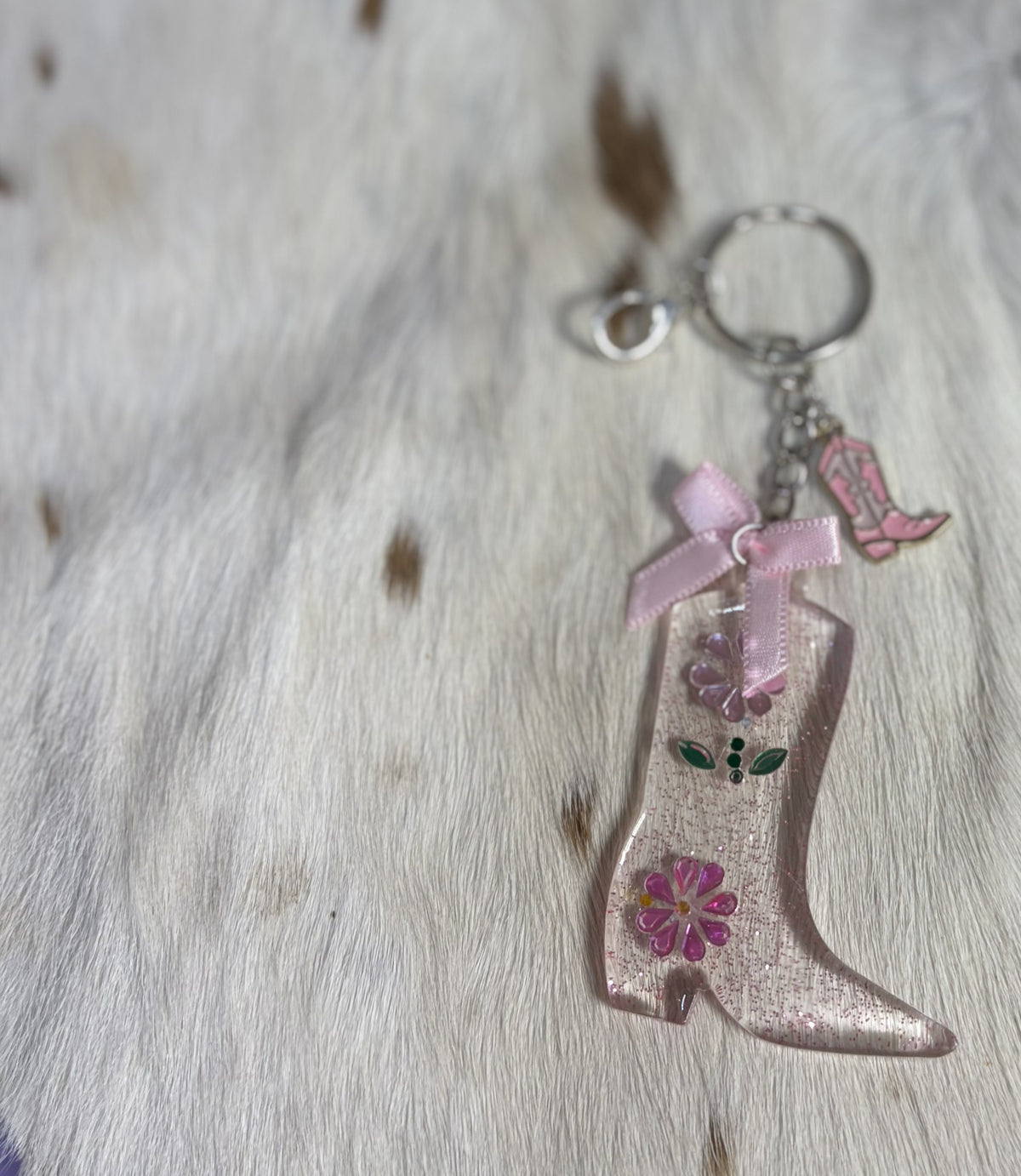 Resin Cowgirl Boot Charms Pink Bow Pink Boot Bag Charm Keychain